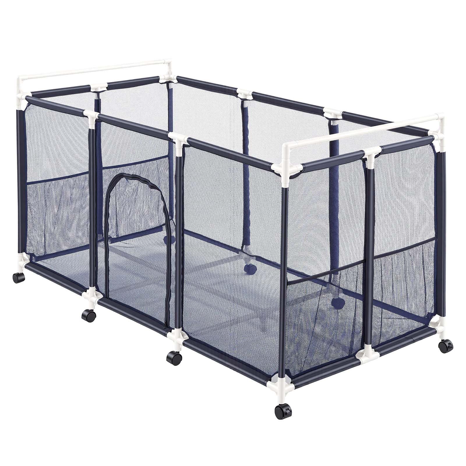 VEVOR Contenedor de Almacenamiento para Piscina, 159 x 81,5 x 91,5 cm, Cesta de Malla, Marco Plástico, con Ruedas