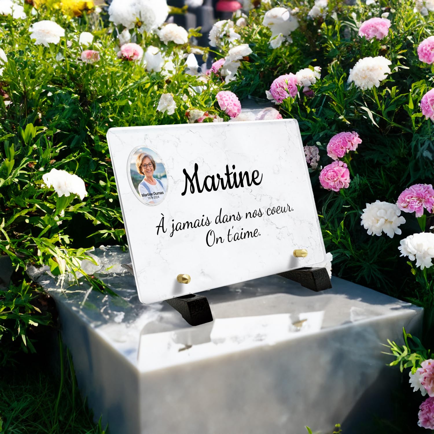 Medallón funerario conmemorativo ovalado personalizable con foto, placa funeraria con o sin bordes, plexiglás, fijación adhesiva, tamaño 6 x 8 cm