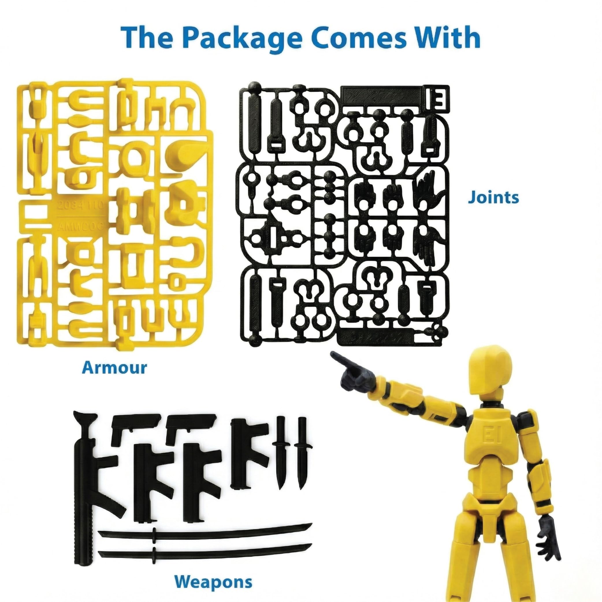 Unscroo Dummy 13 Action Figure Robot | Fully Articulated 3D Printed Toy | DIY Assembly Kit | Poseable Mannequin for Kids & Artists | Red, Blue, Yellow, White (Yellow) 3