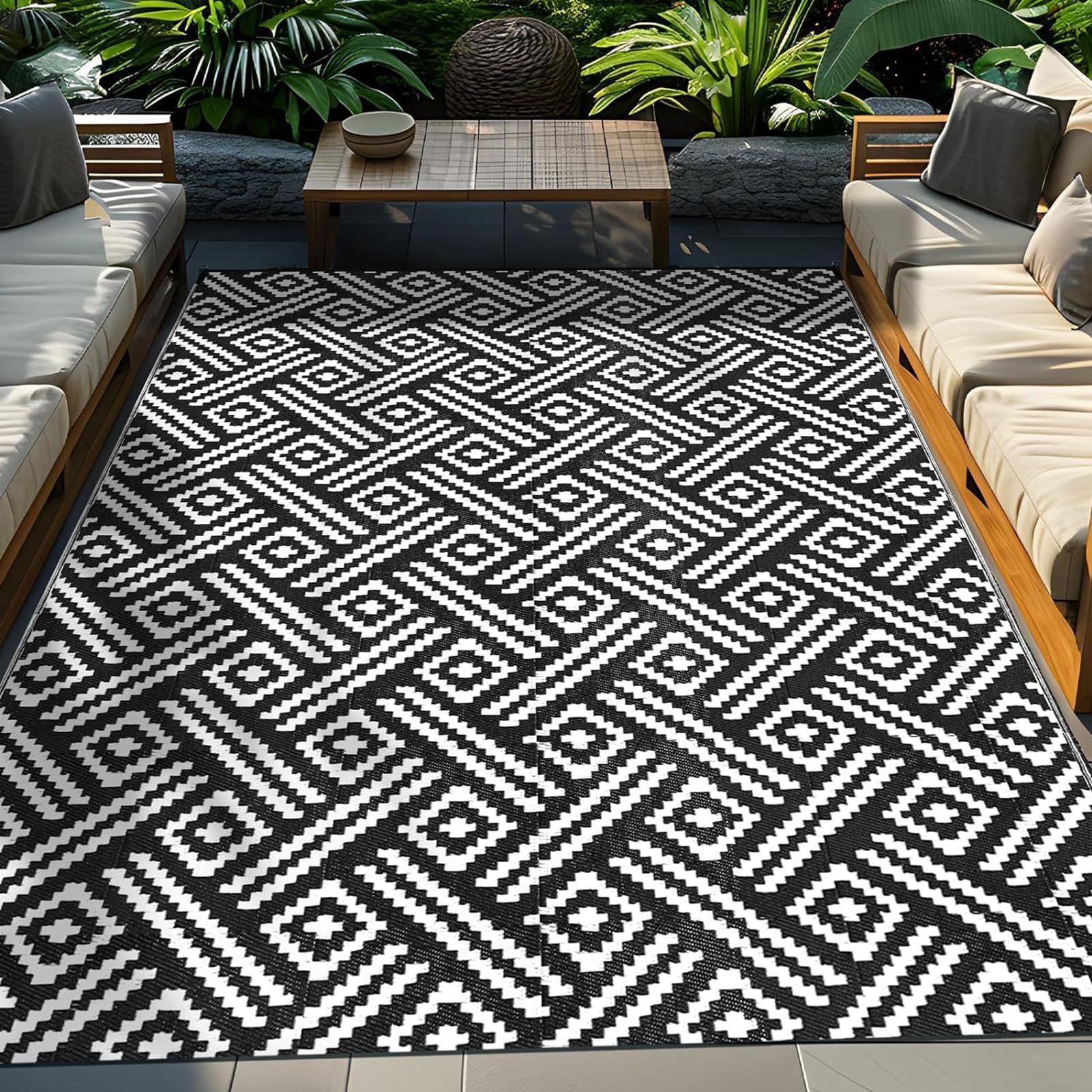 HGTRH Outdoor Rugs for Patio Furniture, Balcony Rugs Outdoor Apartment 4x6, Washable and Stainproof Outdoor Rug for Small Patio Balcony 3x5 Geometric Outside Carpet Picnic Camping Mat