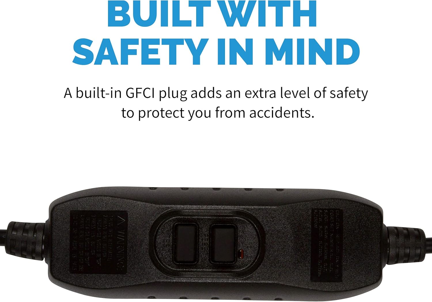 Close-up of the NewAir AF-520B's built-in GFCI plug