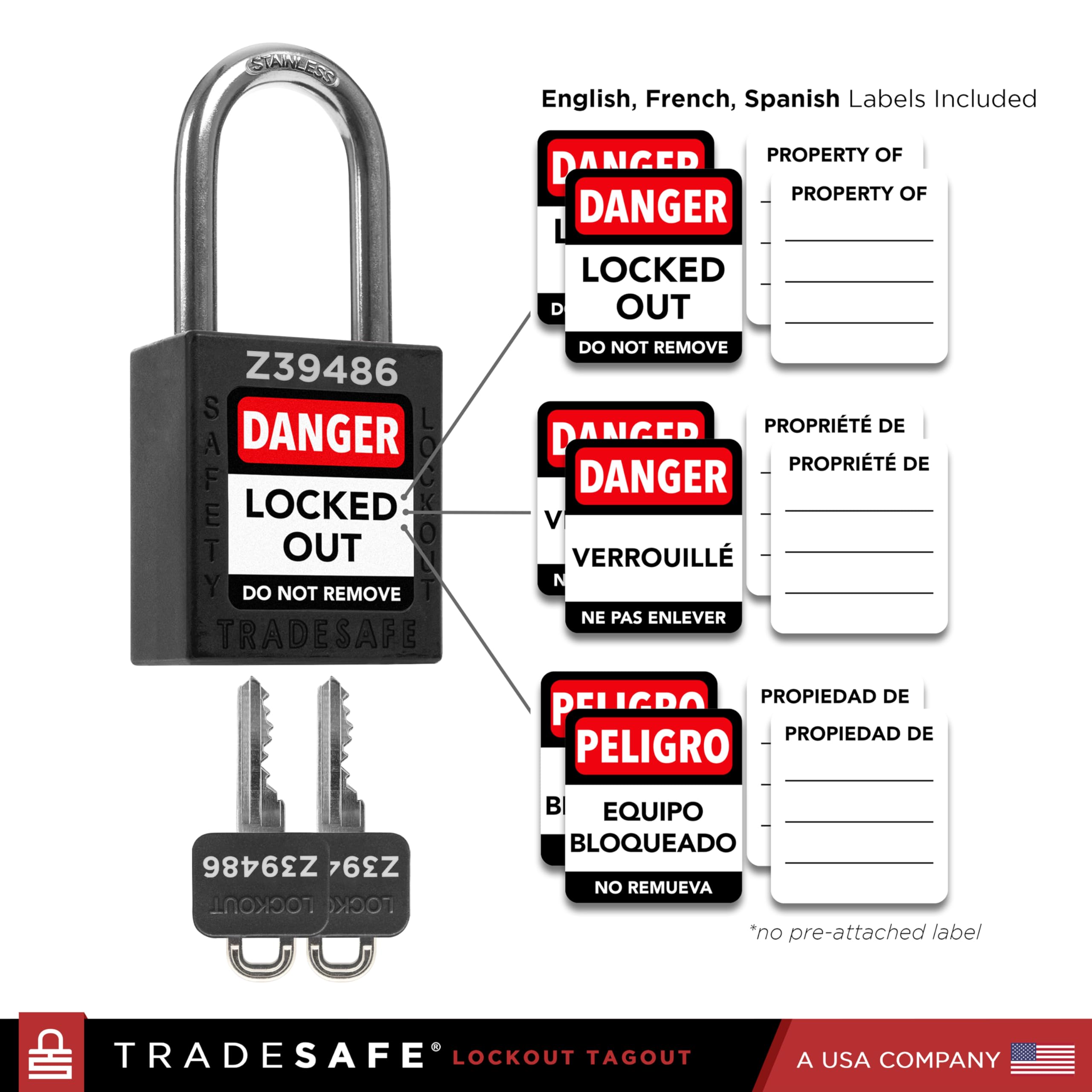 Snapklik.com : TRADESAFE Lockout Tagout Lock Sets, 10 Black Keyed Alike ...