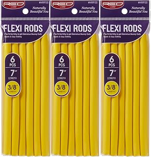 Red by Kiss Flexi Rods 7", 3/8" Diameter - Heatless Hair Curler for 90S Glamorous Bouncy Curls Beach Waves, No Slips, Sleep Styler (6 PCS x 3 PACKS)