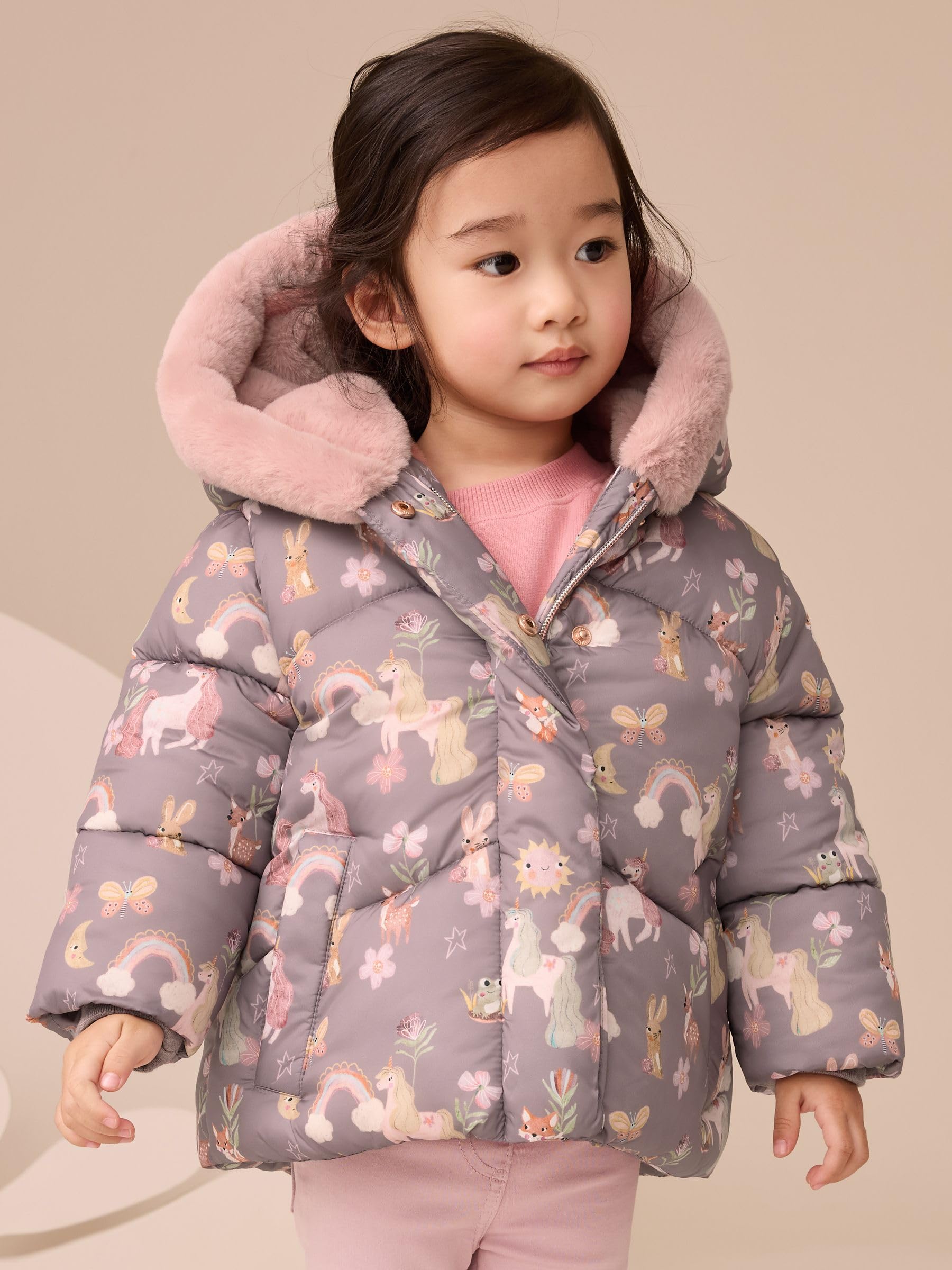 NEXT Niñas Abrigo acolchado con bordes de piel sintética impermeable