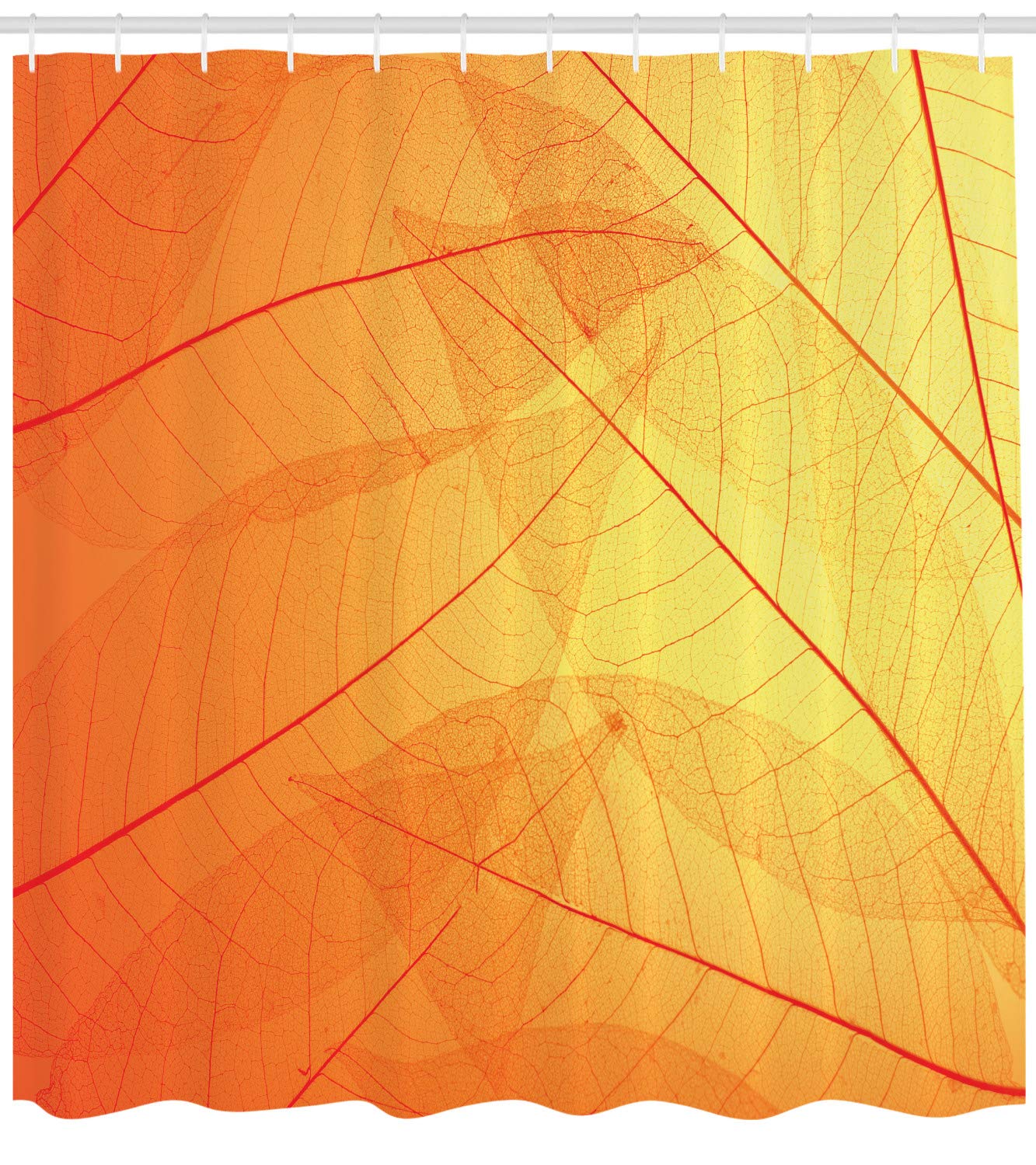 ABAKUHAUS Orange Shower Curtain, Autumn Nature Fall Season Themed Dried Leaves with Skeleton Vivid Veins Close - Image 2