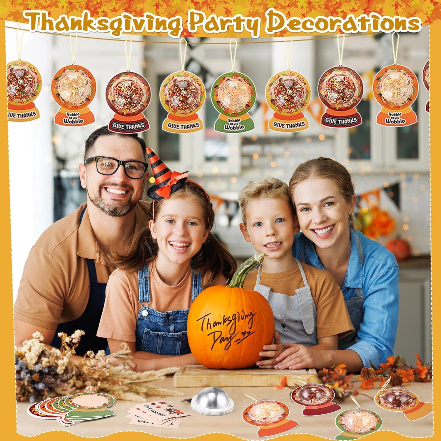Gueevin 24 Sets Thanksgiving Craft Kit DIY Crystal Balls Candy Fall Card with Plastic Domes Fall Stickers for Thanksgiving Party Favors Supplies Decorations Autumn School Family Craft Activities
