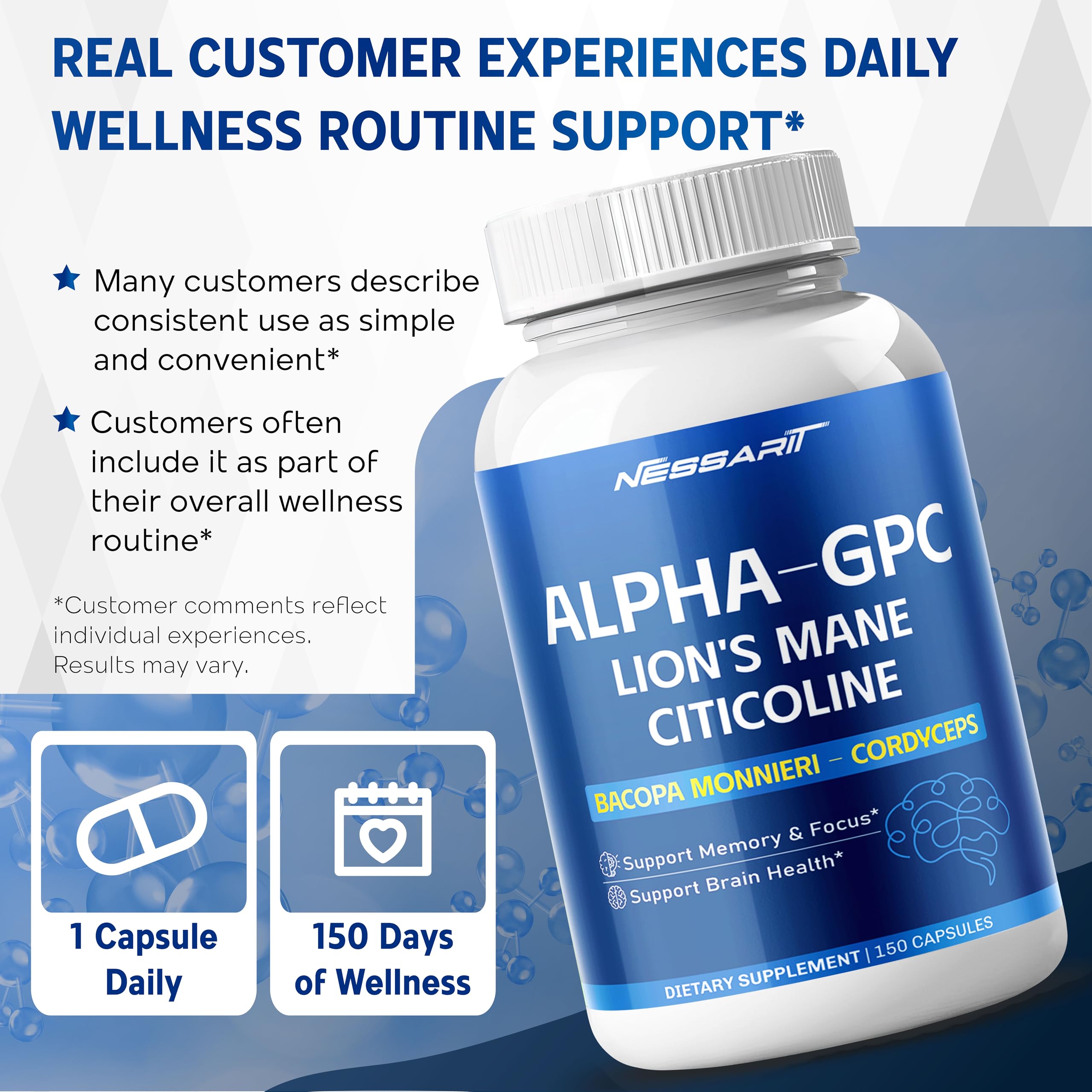 Liposomal Alpha-GPC, Lion’s Mane, Citicoline, Bacopa Monnieri & Cordyceps – Support Memory, Focus & Brain Health – 150 Capsules*