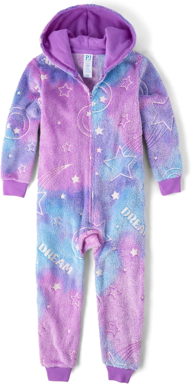 The Children's Place Girls' Long Sleeve Fleece Zip Up One Piece Pajama