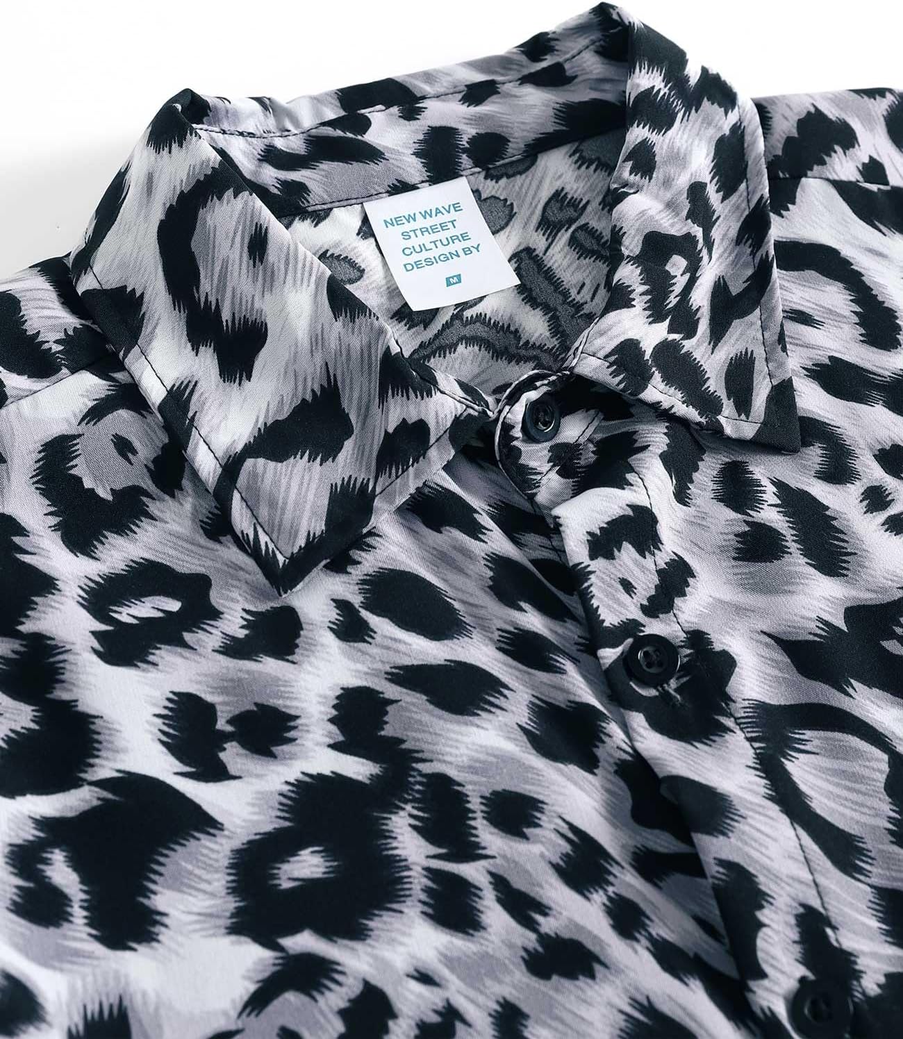 Men's Leopard Print Shirt Summer Short Sleeve Cheetah Animal Print Hawaiian Button-Down Shirts - Image 3