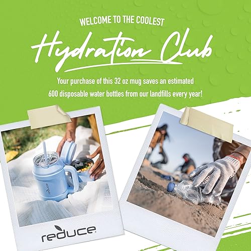 Miniatura 7 de REDUCE Vaso reutilizable de 32 onzas con asa, botella de agua de acero inoxidable aislada para el hogar, gimnasio u oficina, popote o tapa abatible