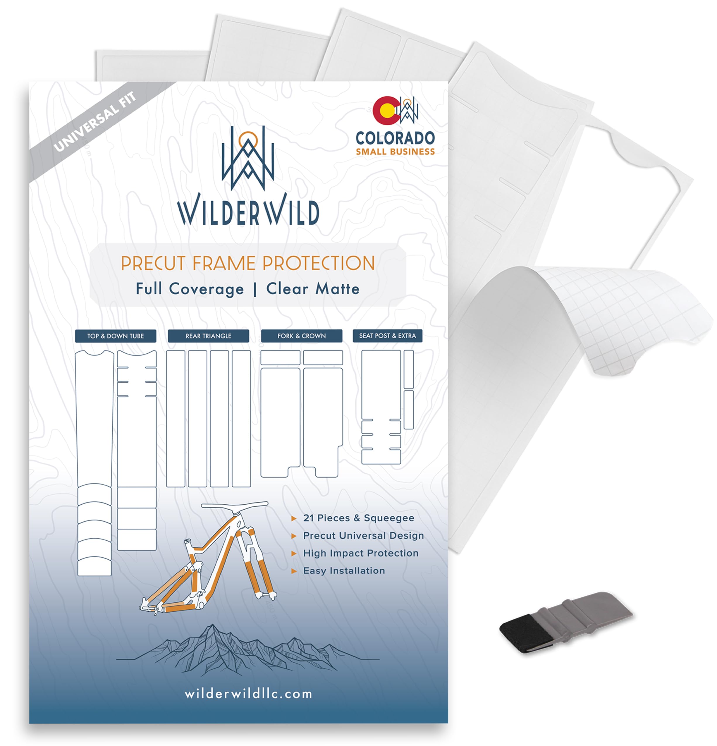 Ruban de protection prédécoupé pour cadre de vélo - Film vinyle transparent résistant aux impacts - Comprend 4 feuilles (21,6 x 36,8 cm) - Protection de cadre de VTT contre les rayures et