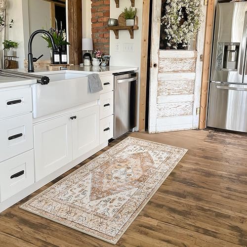 Miniatura 3 de Lahome Alfombra bohemia de 2 x 4, antideslizante, de pelo bajo, lavable, para cocina, alfombra de baño, alfombra de baño con estampado oriental para