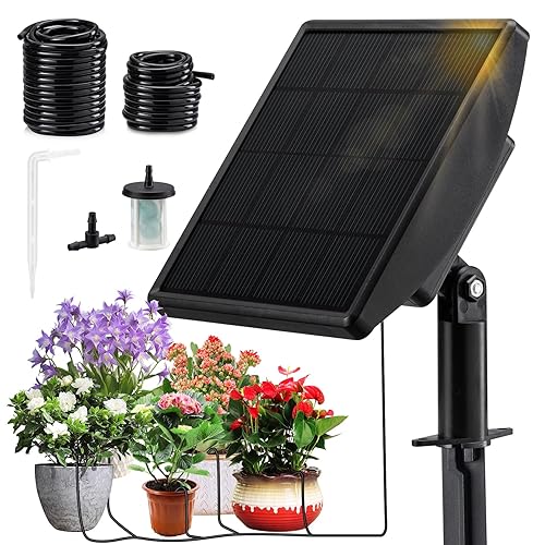 Sistema de riego solar por goteo de 49 pies Kit de riego automático de plantas para 15 macetas con dispositivo antisifonización flujo de 25.4 fl