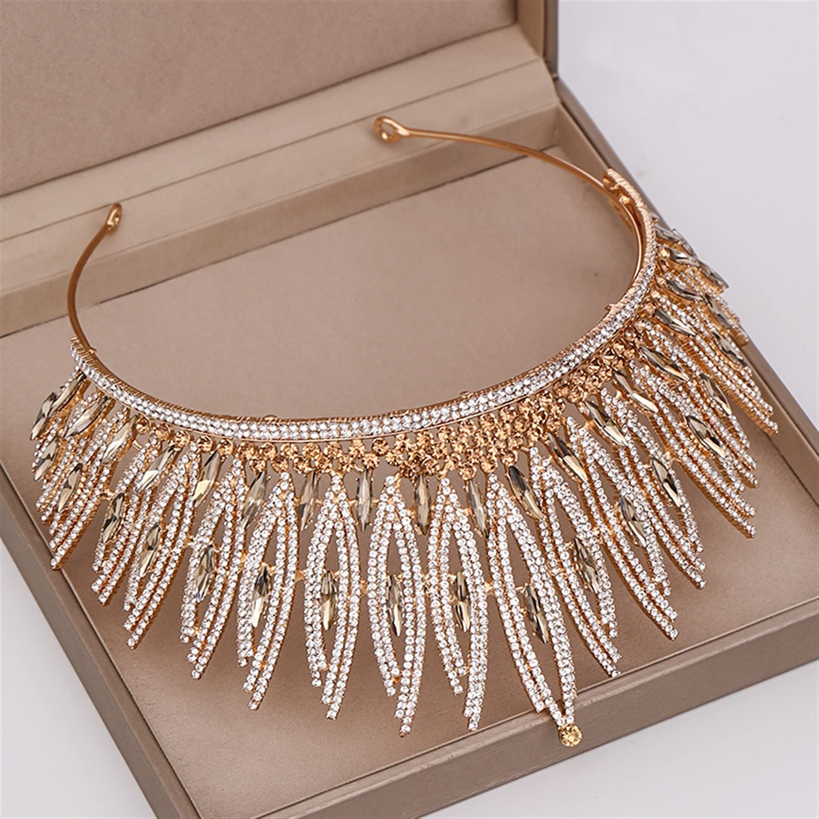 Tocados de Boda Lujoso Rhinestone Crystal Gold Wedding Big Crown Nupcial Tiara Mujer Beauty Pageant Bridal Hair Jewelry Accesorios Regalo Tocado Novia
