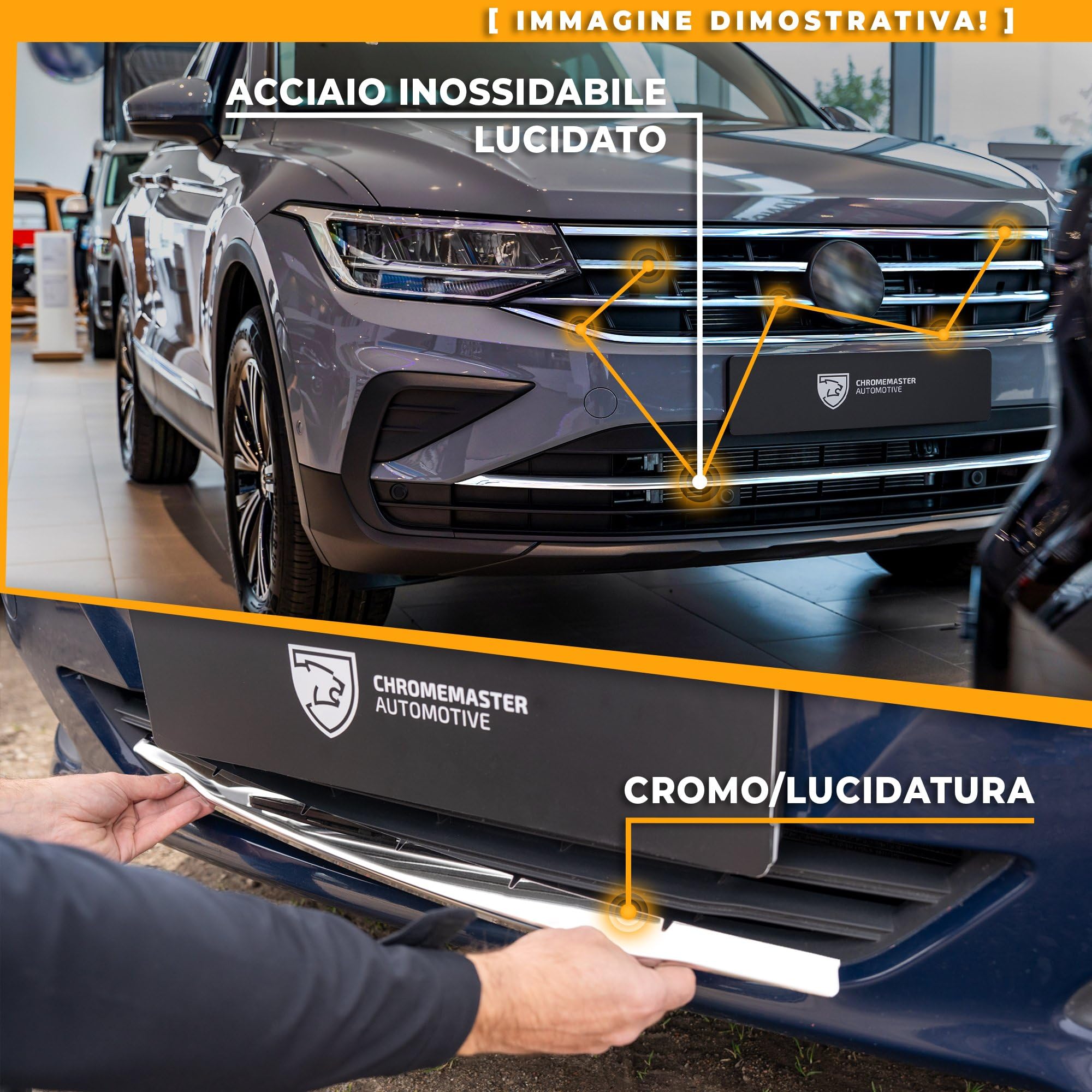 CHROMEMASTER | Compatibile con Fiat 500X 2015-2018 | Profilo per Griglia del Paraurti Anteriore; Acciaio inossidabile Lucidato | Neues, Adattamento Perfetto; Nuovo Aspetto Attraente dell'Auto
