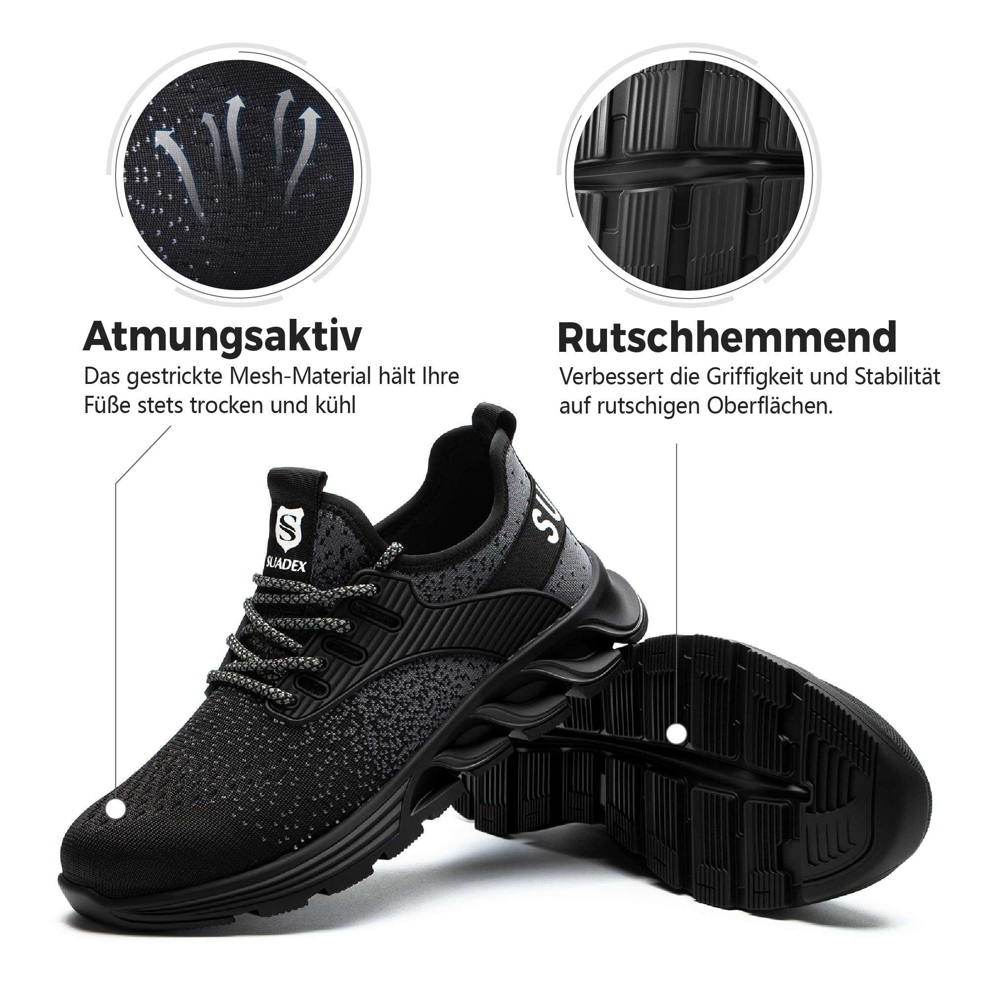 SUADEX Sicherheitsschuhe Arbeitsschuhe Herren Damen Leicht Atmungsaktiv Stahlkappenschuhe mit Stahlkappe 37-48 EU