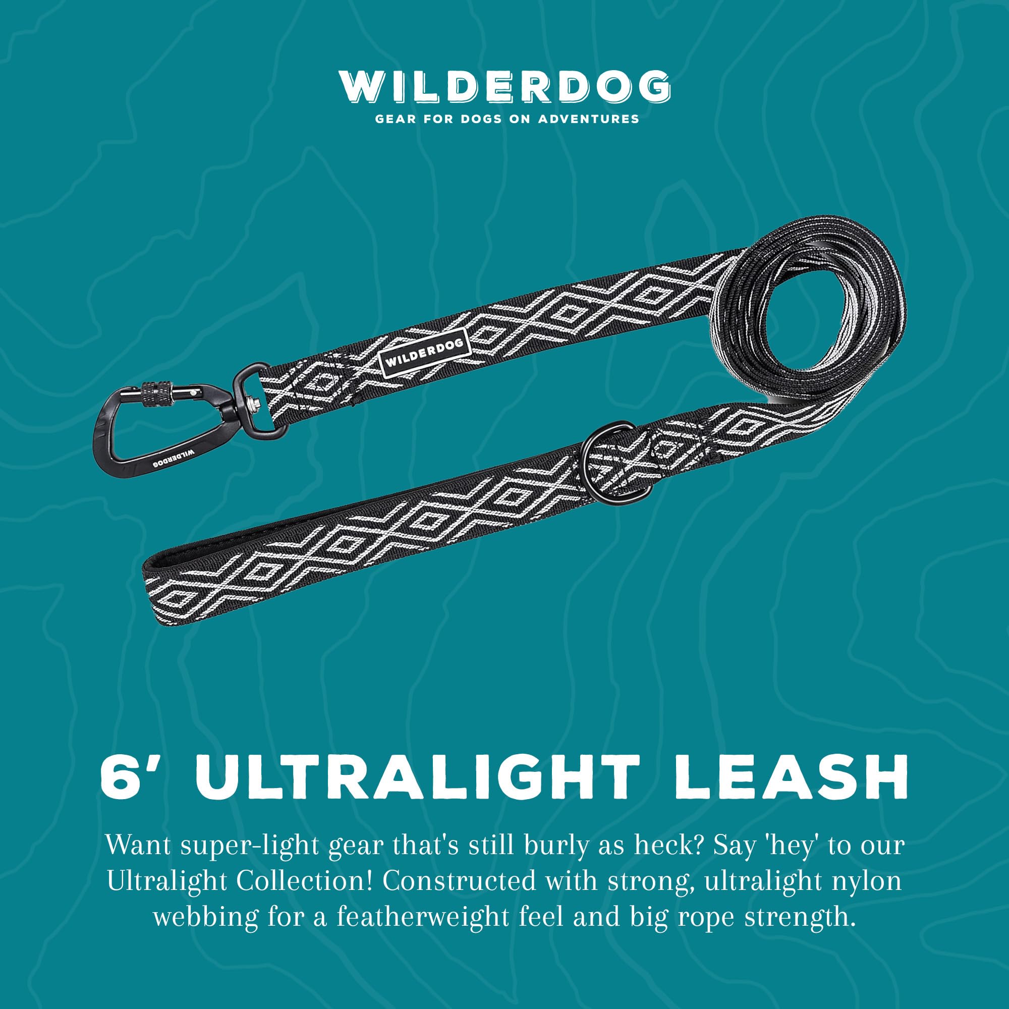 Wilderdog Ultraleichte Leinenserie für Hunde, 1,8 m lang und nur 106 g, mit schwenkbarer, verriegelbarer Karabinerbefestigung und leicht gepolstertem Griff mit D-Ring, Daybreak