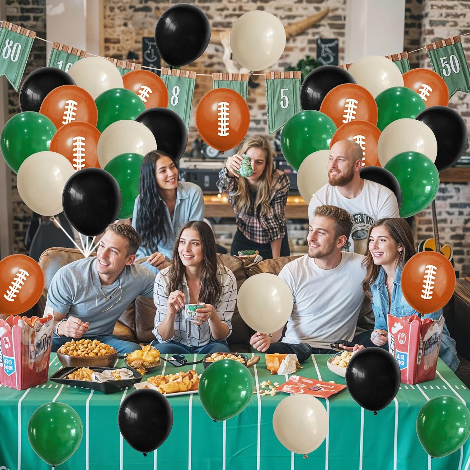 HILAVO Football Balloons, 12 Inch Dark Green Black White Sand with Brown Printed Sports Latex Balloon for Kids Boys Game Football Sport Themed Birthday Party Decor Baby Shower Decorations Supplies