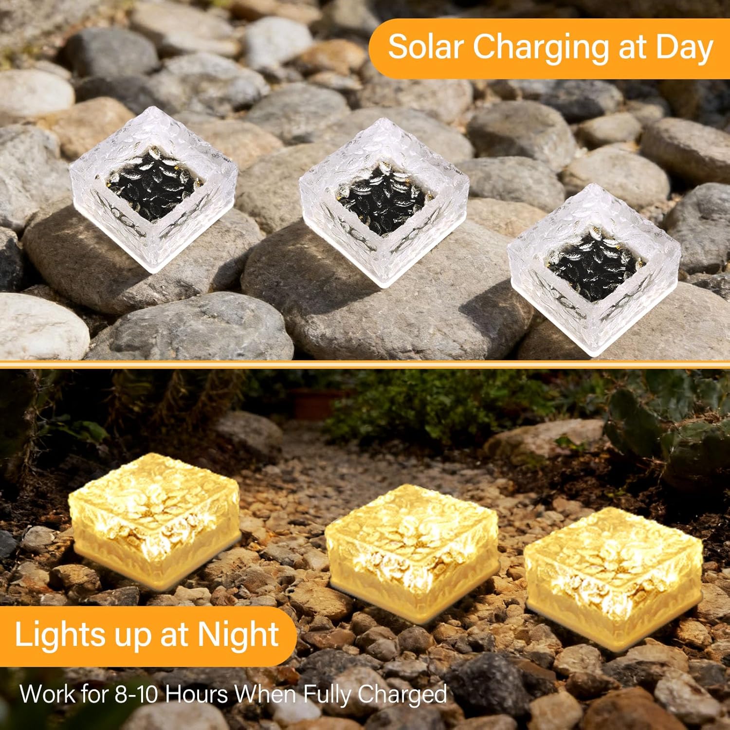 Solar Brick Lights Outdoor Waterproof Small Solar Lights 6 Packs Outdoor Decor for Fence Pathway Path Patio Balcony Outside Garden Bricks Decorations