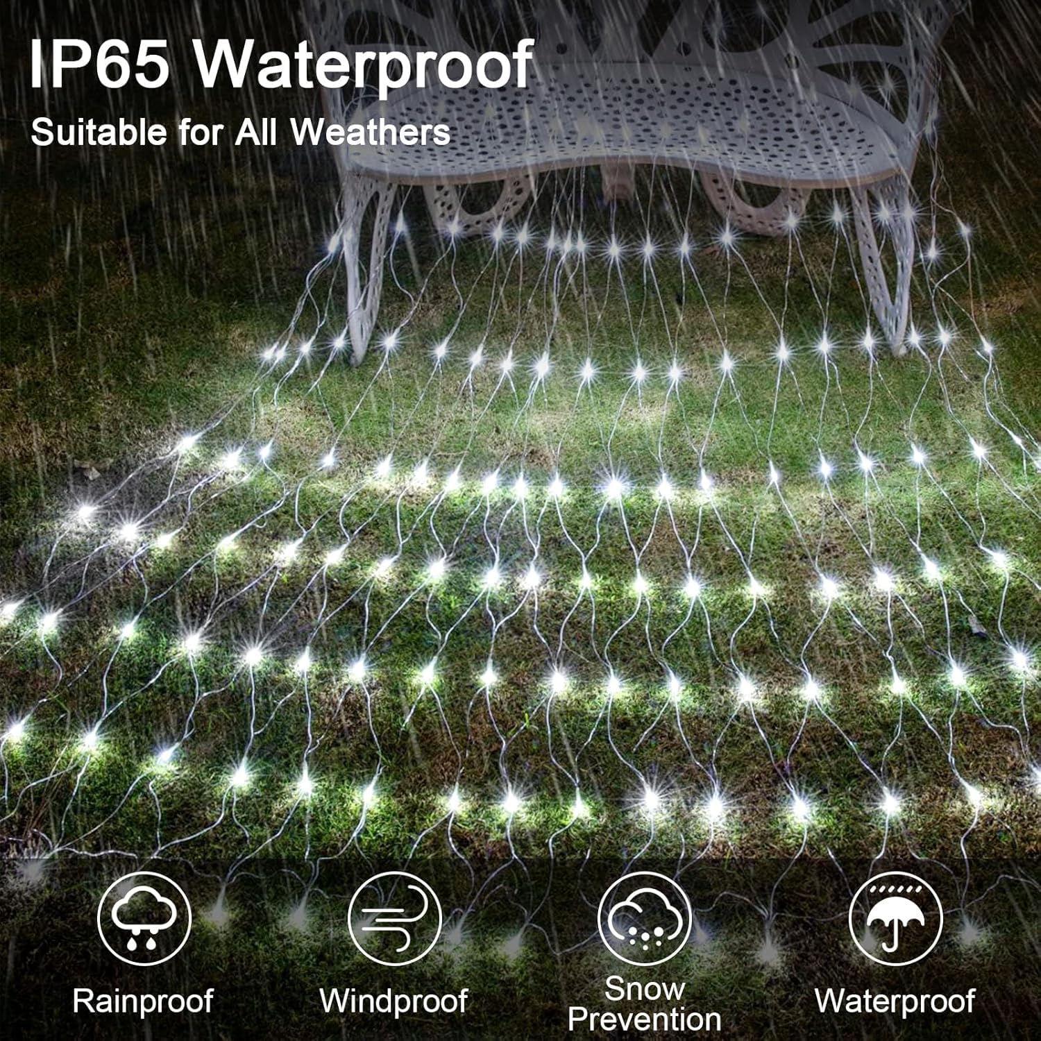 Kousee LED Solar Net Light, 1.5Mx1.5M Mesh Fairy String Lights - Image 3