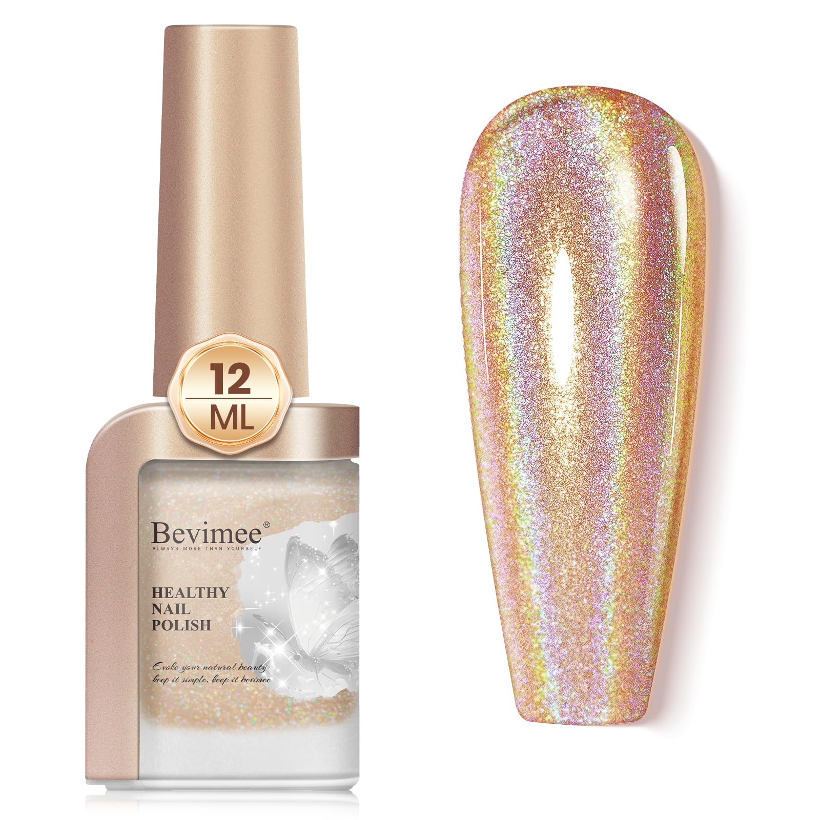 Holographic Nail Polish 12ML Air Dry Fast Iridescent Shimmer Glitter Nail Polish Chameleon Champagne Holo Laser Pearl Nail Polish Nail Art-No Require Cured 1PC