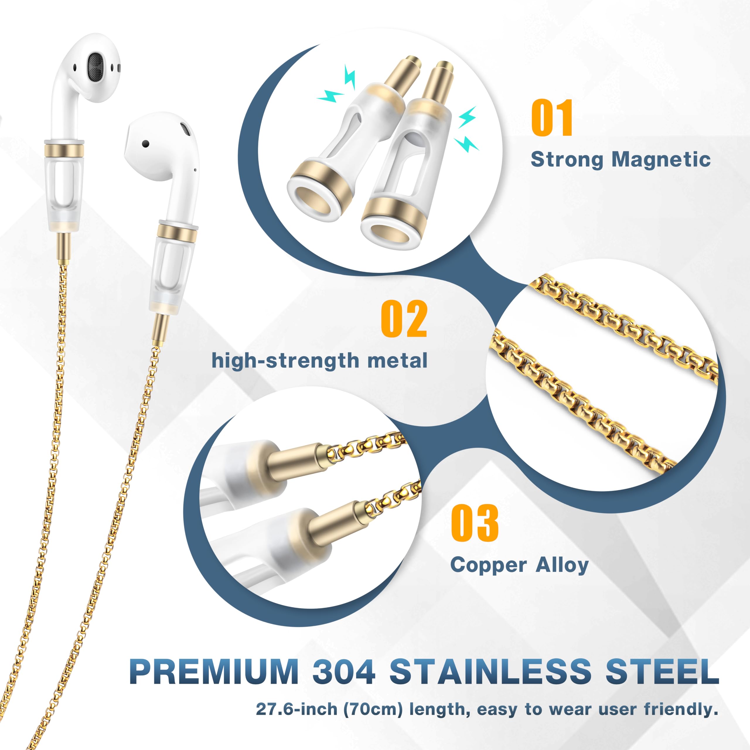 Tour de cou anti-perte pour Airpods O Or/Argent
