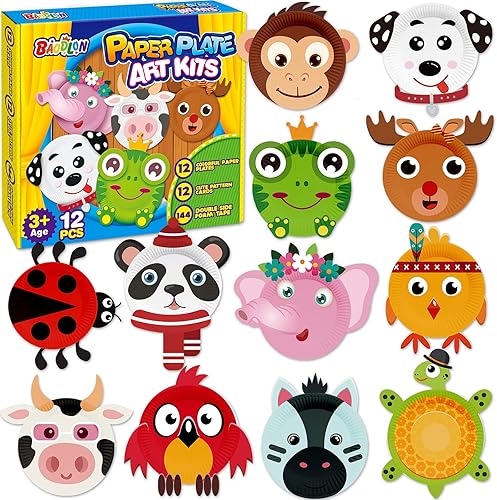 Miniatura 8 de BAODLON Kits de arte y manualidades para niños, paquete de 12 manualidades simples, kit de arte de platos de papel de animales para niños de 2, 3,