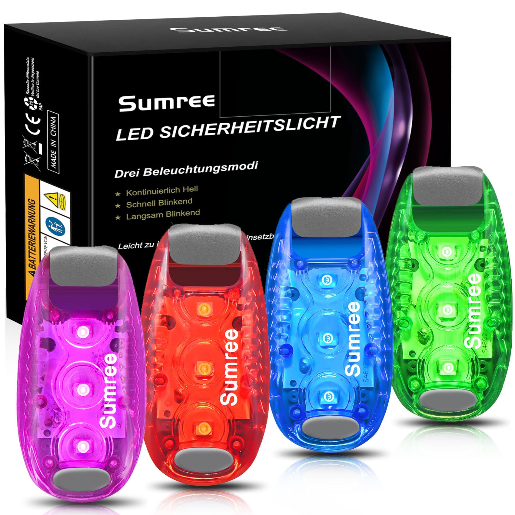 Lampes de sécurité LED (lot de 4). Lampes stroboscopiques et de course à clipser. Accessoires haute visibilité pour votre vélo, etc. Pour coureurs, vélo, marche, collier de chien, poussette