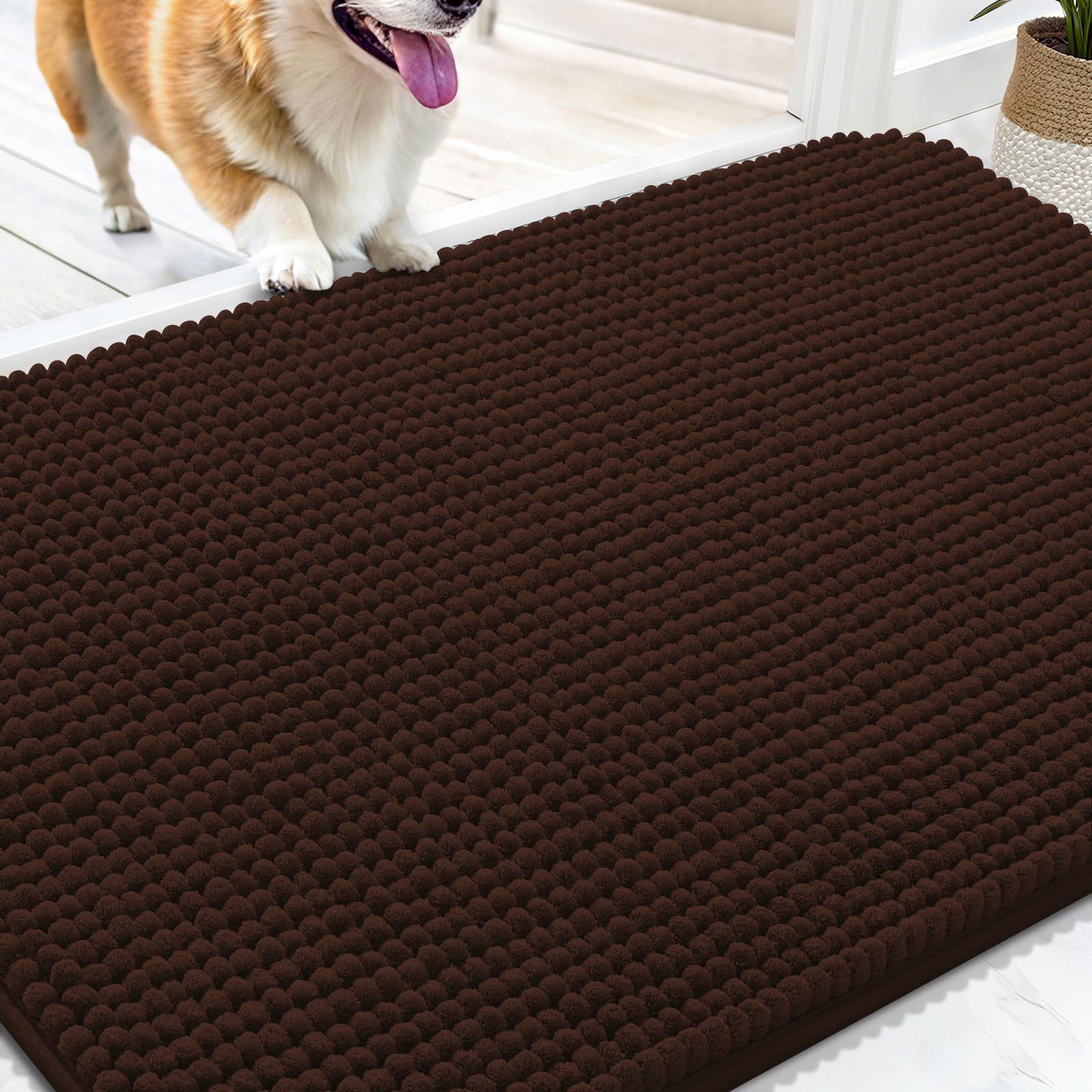 OLANLY Dog Door Mat for Muddy Paws 30x20, Absorbent Chenille Mud Doormat