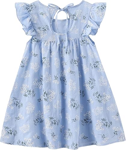 Miniatura 2 de Vestido de lino de algodón con mangas con volantes para niñas pequeñas, sin mangas, vestido de lazo en la espalda, vestido casual de verano