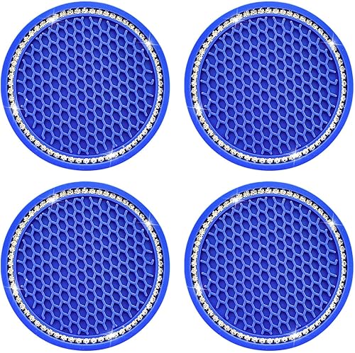 4 posavasos brillantes para automóvil, 2.75 pulgadas, con diamantes de imitación de cristal, tapete antideslizante y duradero para taza de bebida