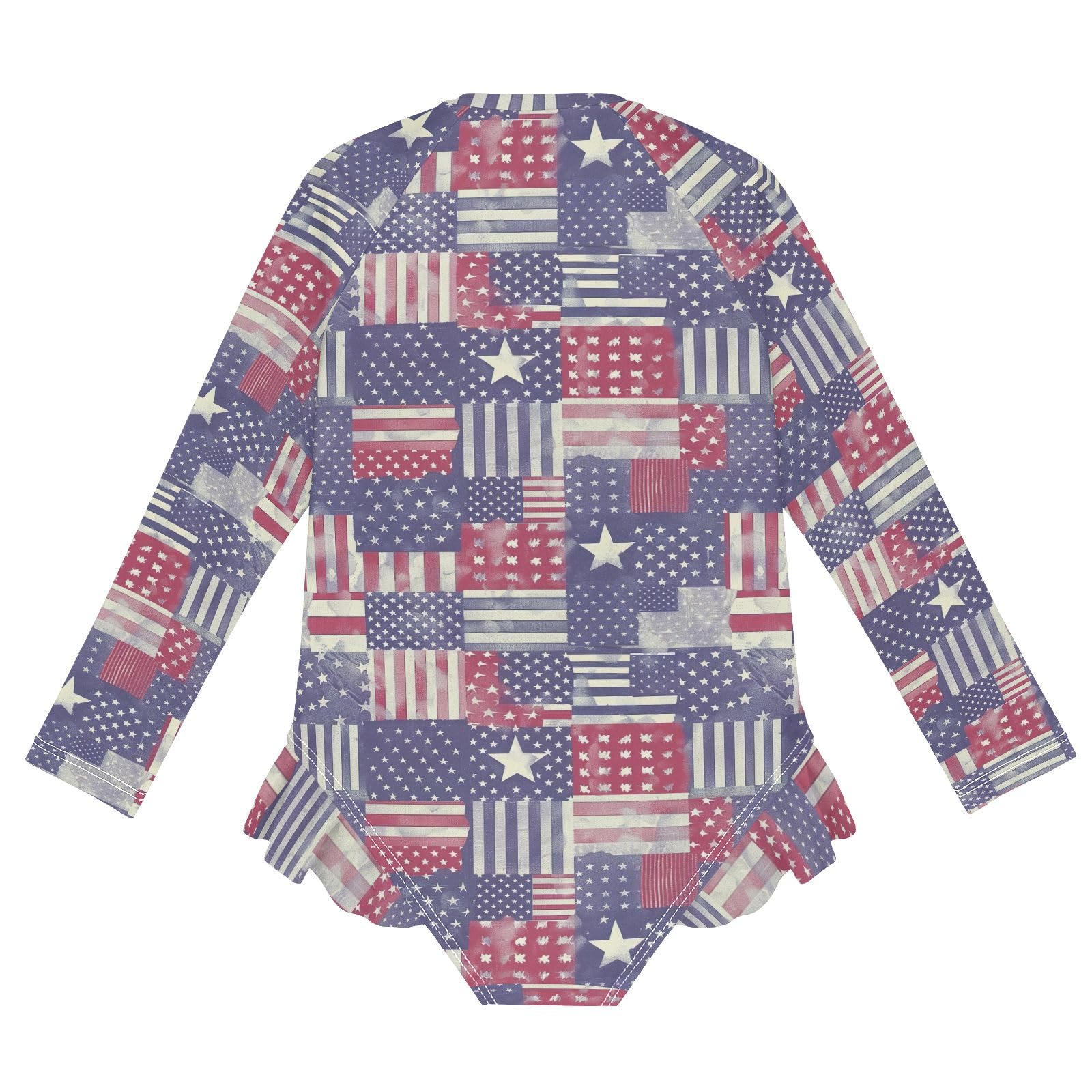 CHIFIGNO One Piece Swimsuit Girls Quick Dry Rash Guard Ruffles Swimwear Sport Bathing Suit UPF 50+, American Flag Stripes and Stars, Size 5-6