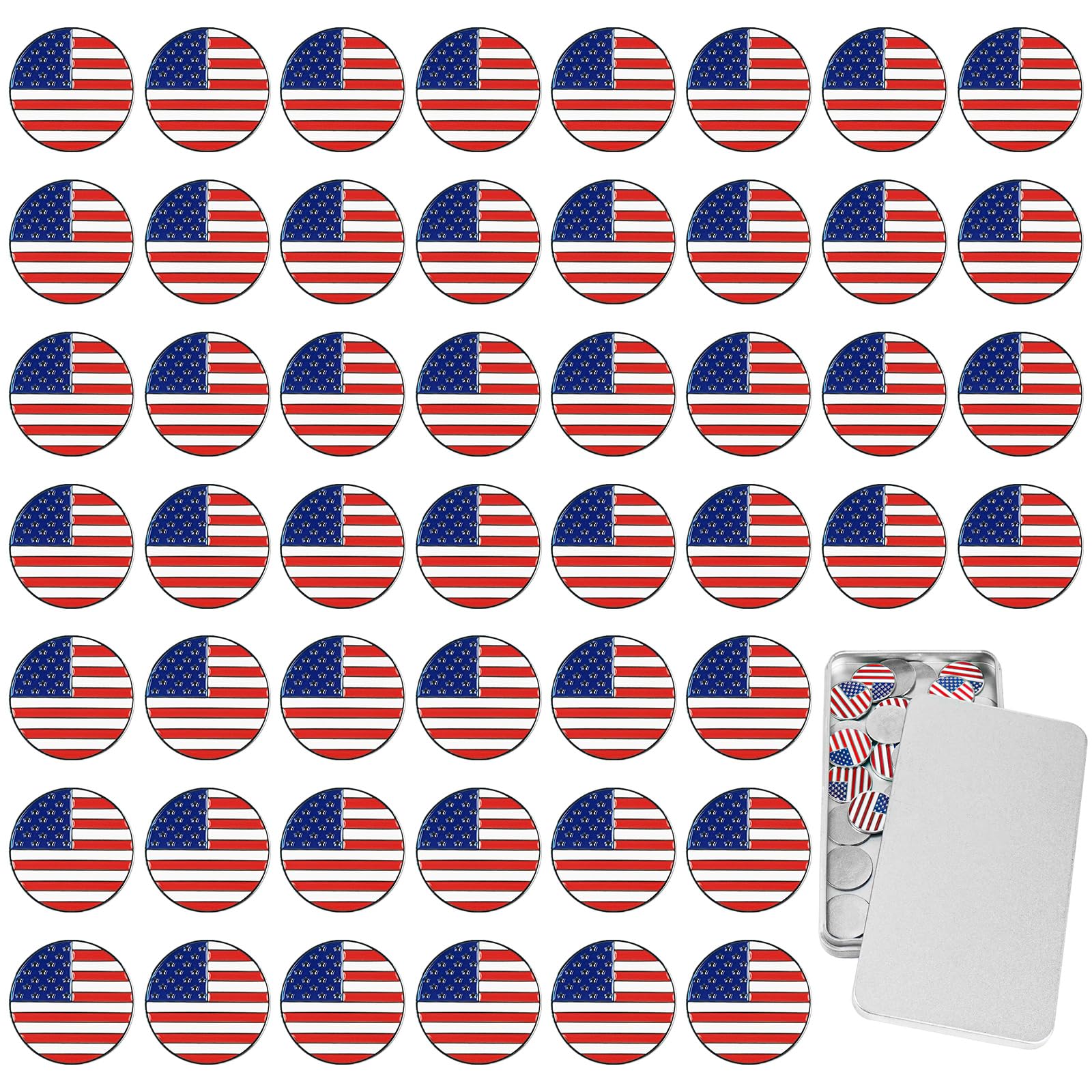 Amy Sport Golf Ball Markers Bulk Value 50 Pack with Tin Case (USA Flag)