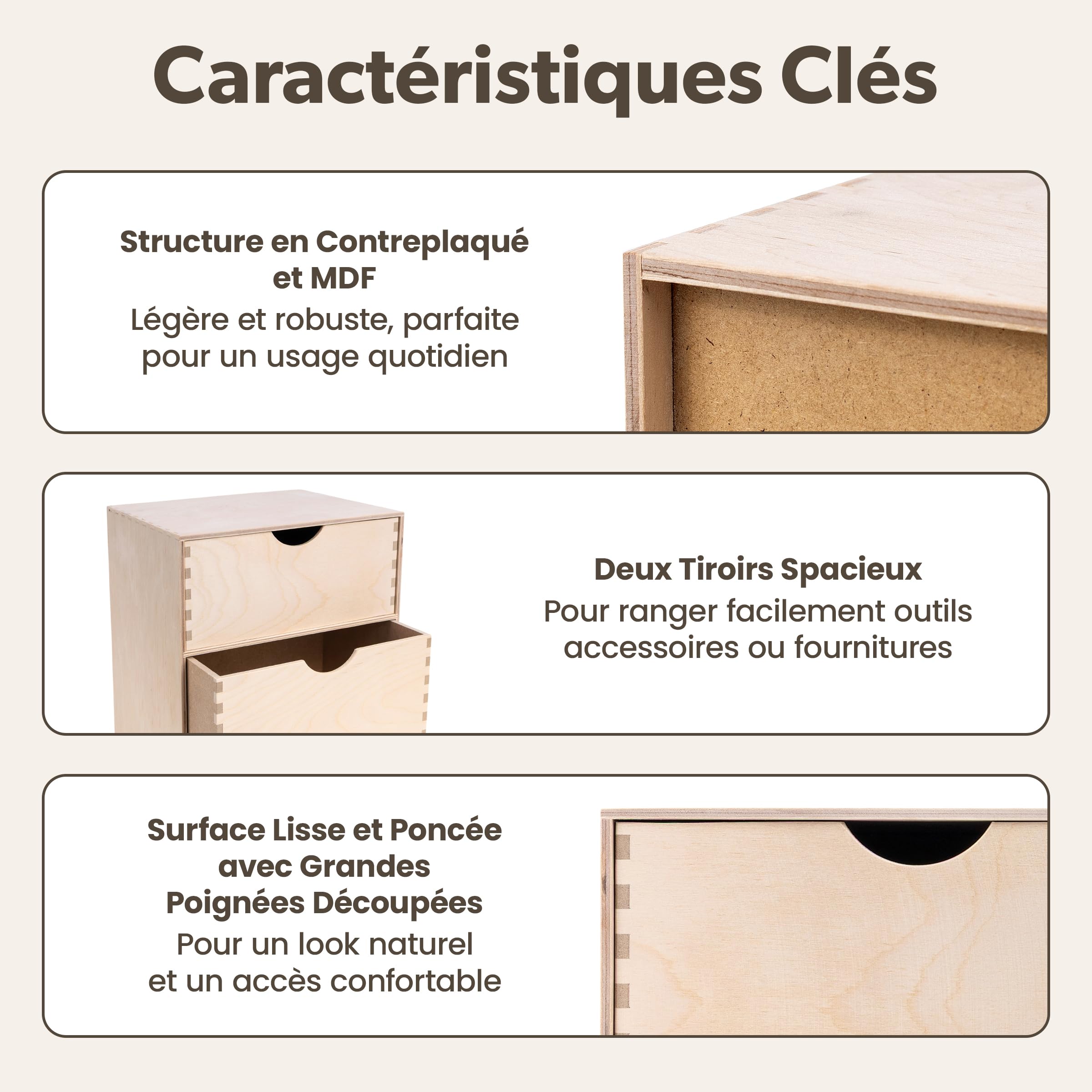 Creative Deco Petite Commode Bois | 2 Tiroir | 25 x 20 x 31 cm | Organisateur Bureau | Rangement Bureau | Organiseur Bureau | Petit Meuble Rangement | Rangement bureau organisateur