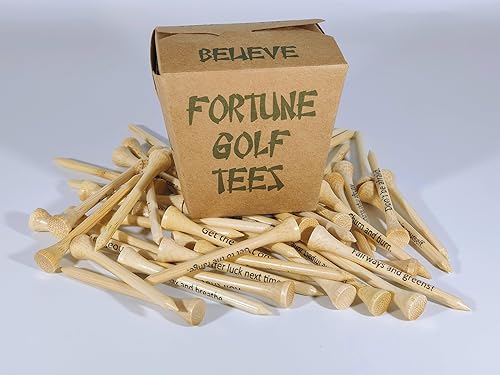 Paquete de 50 camisetas de golf de bambú de 2 34 pulgadas Cada camiseta de golf impresa con un mensaje de fortuna