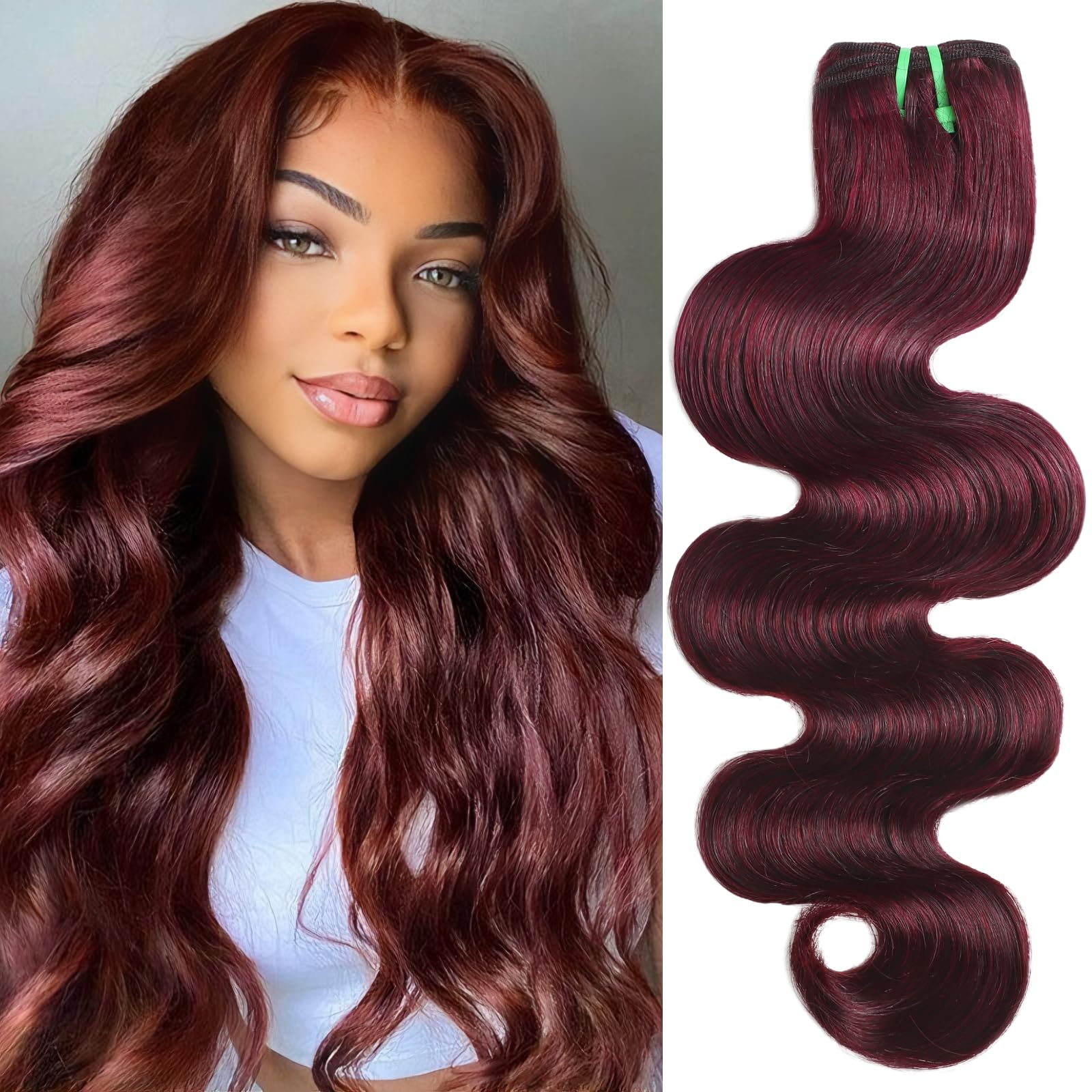 HERMOUS 13A Double Drawn 99J Dark Burgundy Human Hair Bundles Body Wave, Double Lifespan Than Regular Bundle Keep Silky & Soft After Washes Colored