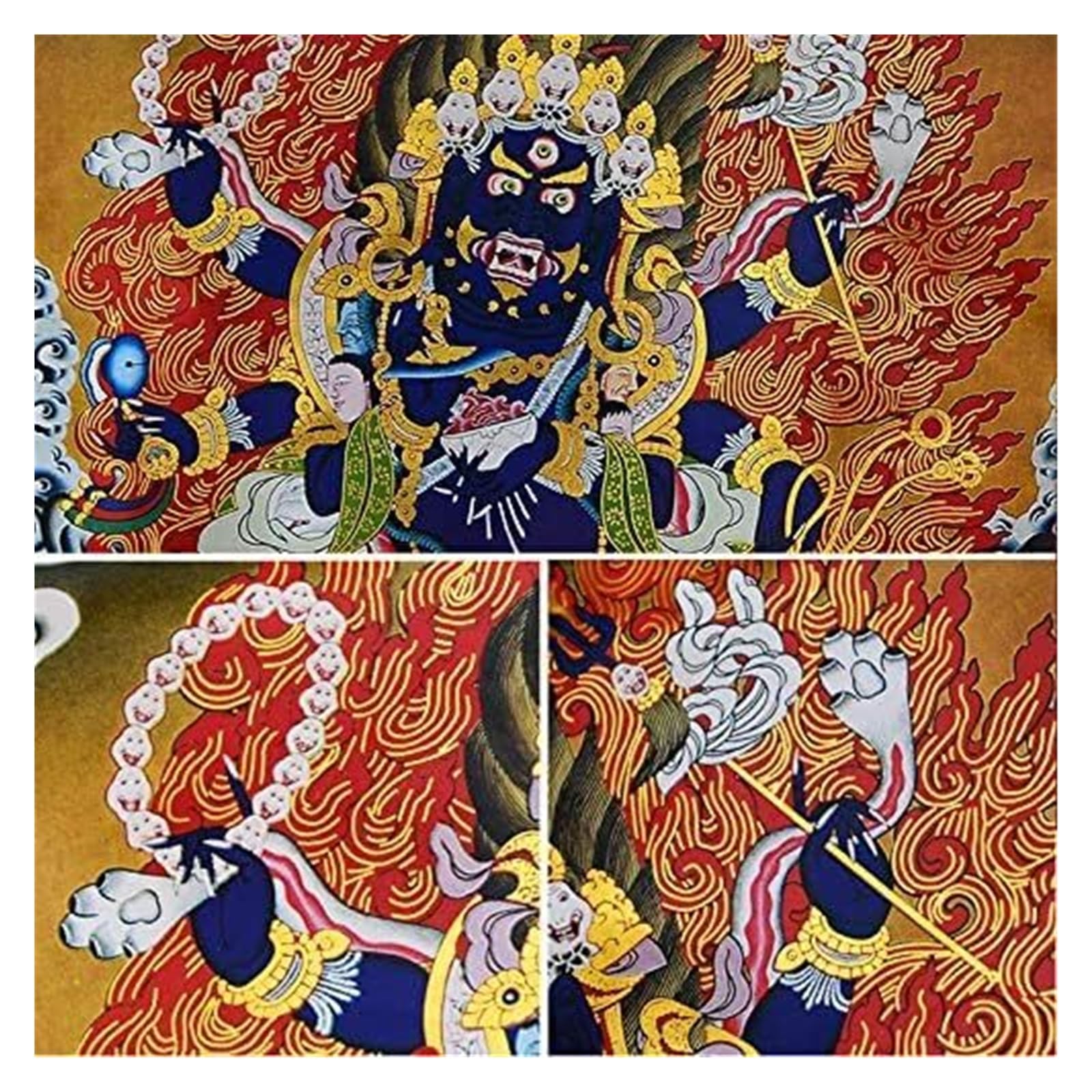 Thangka-Gemälde, tibetisches Thangka, Thangka-Gemälde, buddhistischer Wandteppich, sechsarmiger Mahakala, tibetische Thangka-Malkunst, buddhistischer Thangka-Brokat, Buddha-Wandteppich mit Schriftroll