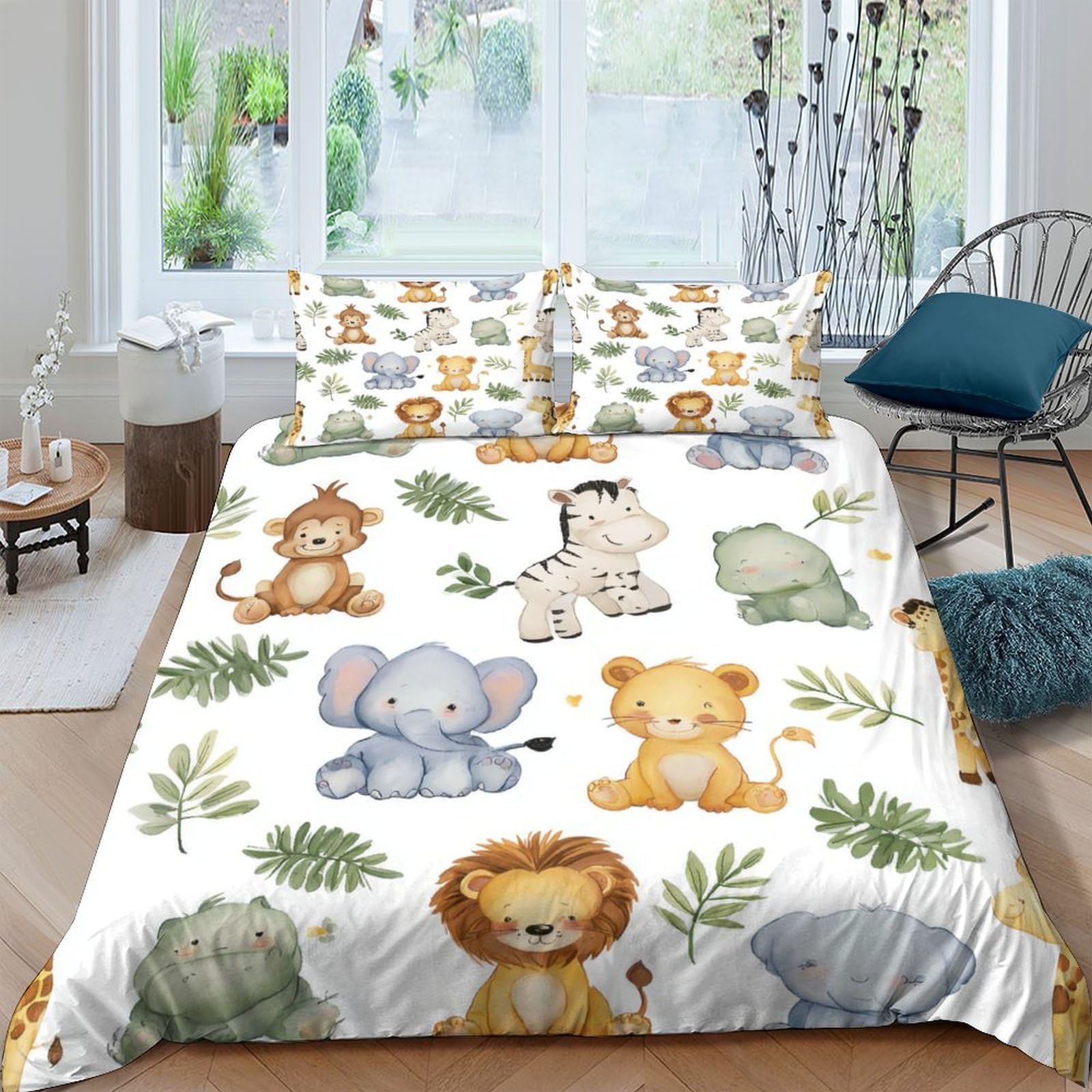 Ctjqhvkz Style-2 3D Printed Cartoon Jungle Animals Fitted Sheet Microfiber Soft Breathable Safari Bed Cover For Bedroom Decor Single（135X200cm）