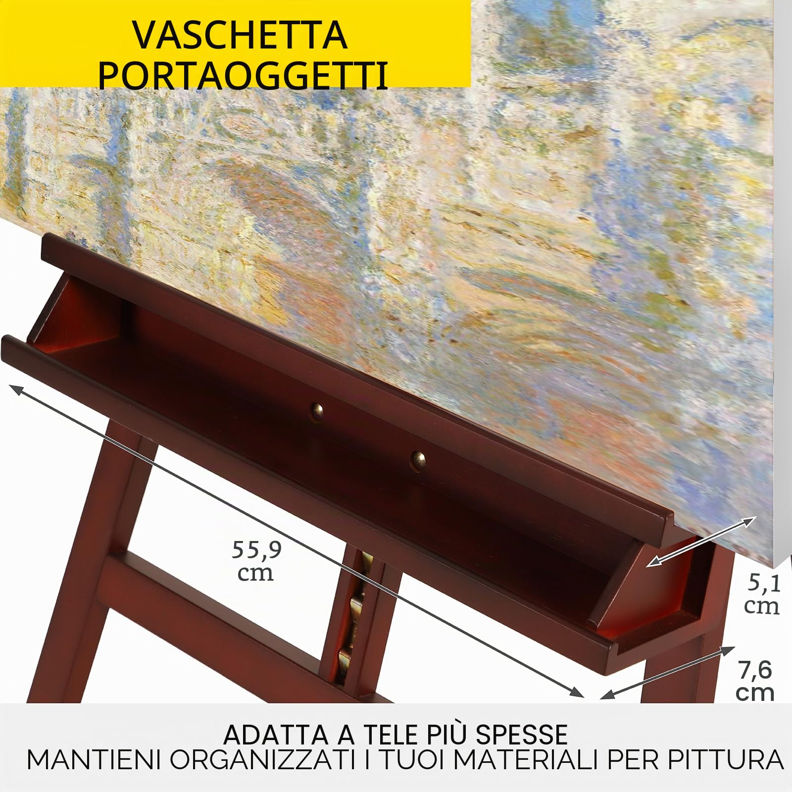 MEEDEN Cavalletto per Pittori Grandi in Noce Regolabile Cavalletto per Artisti in Legno Massello di Faggio, Cavalletto da Studio per Adulti con Portaspazzole, Supporta Tela fino a 122cm