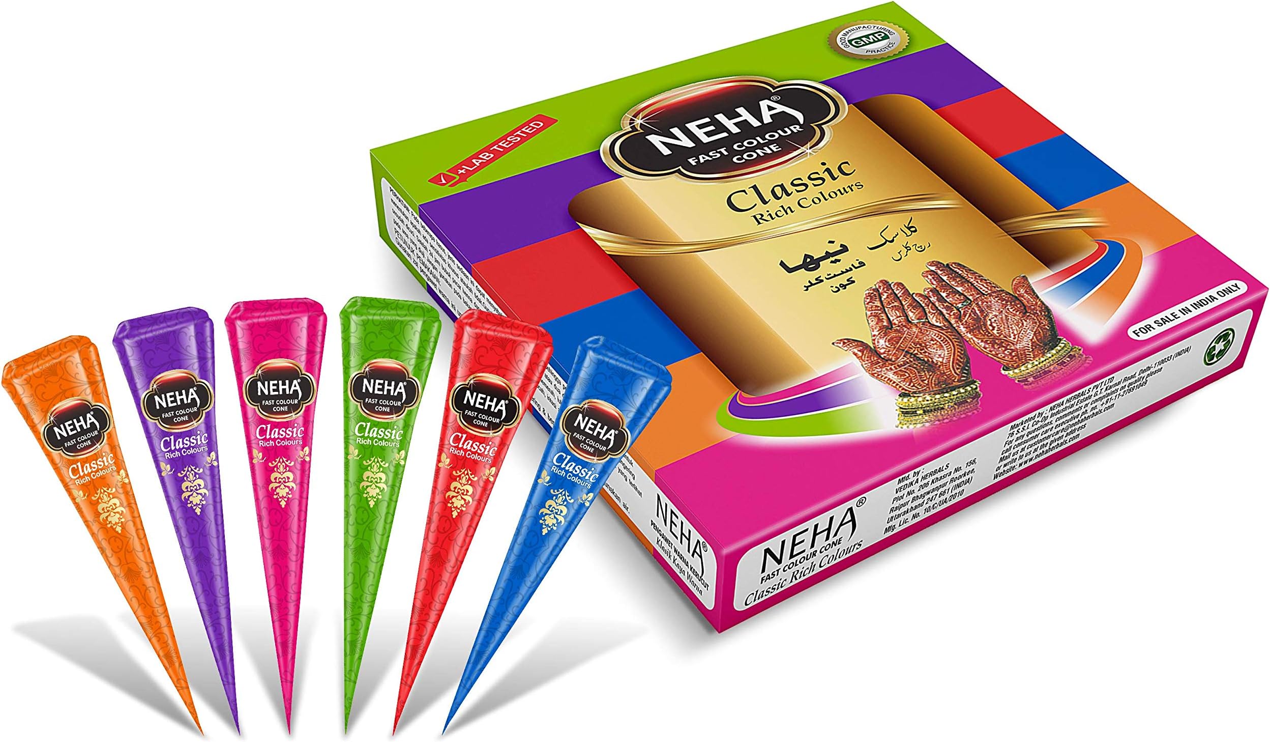 - Neha Classic Colour Cone (Pack of 12) - 25G in Each Cone - Multi Color
