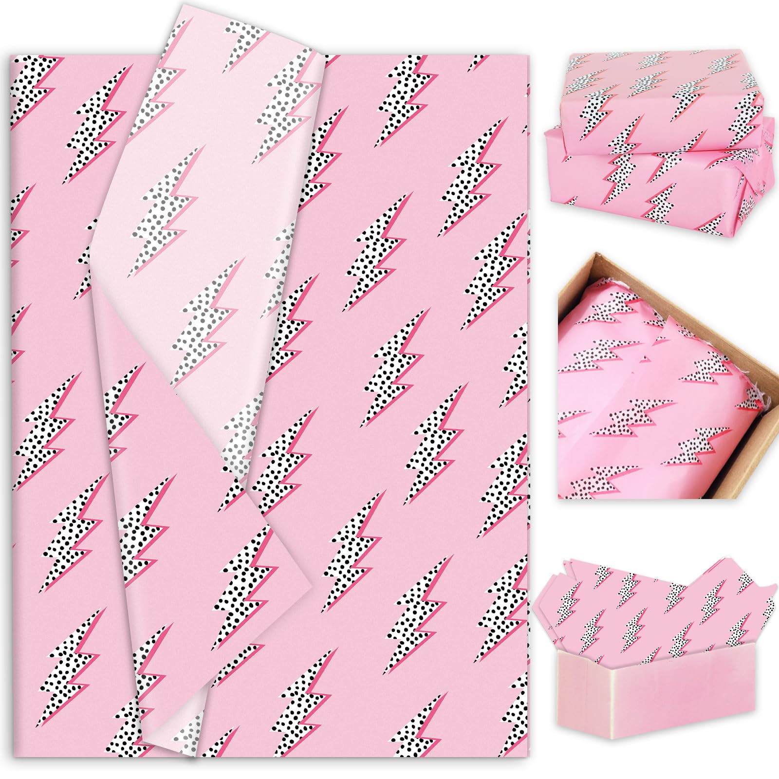 100 Sheets Pink Lightning Tissue Paper Preppy Gift Wrapping Paper Art Craft Paper for DIY Crafts Birthday Bachelorette Party Home Decor, 14 x 20 Inch
