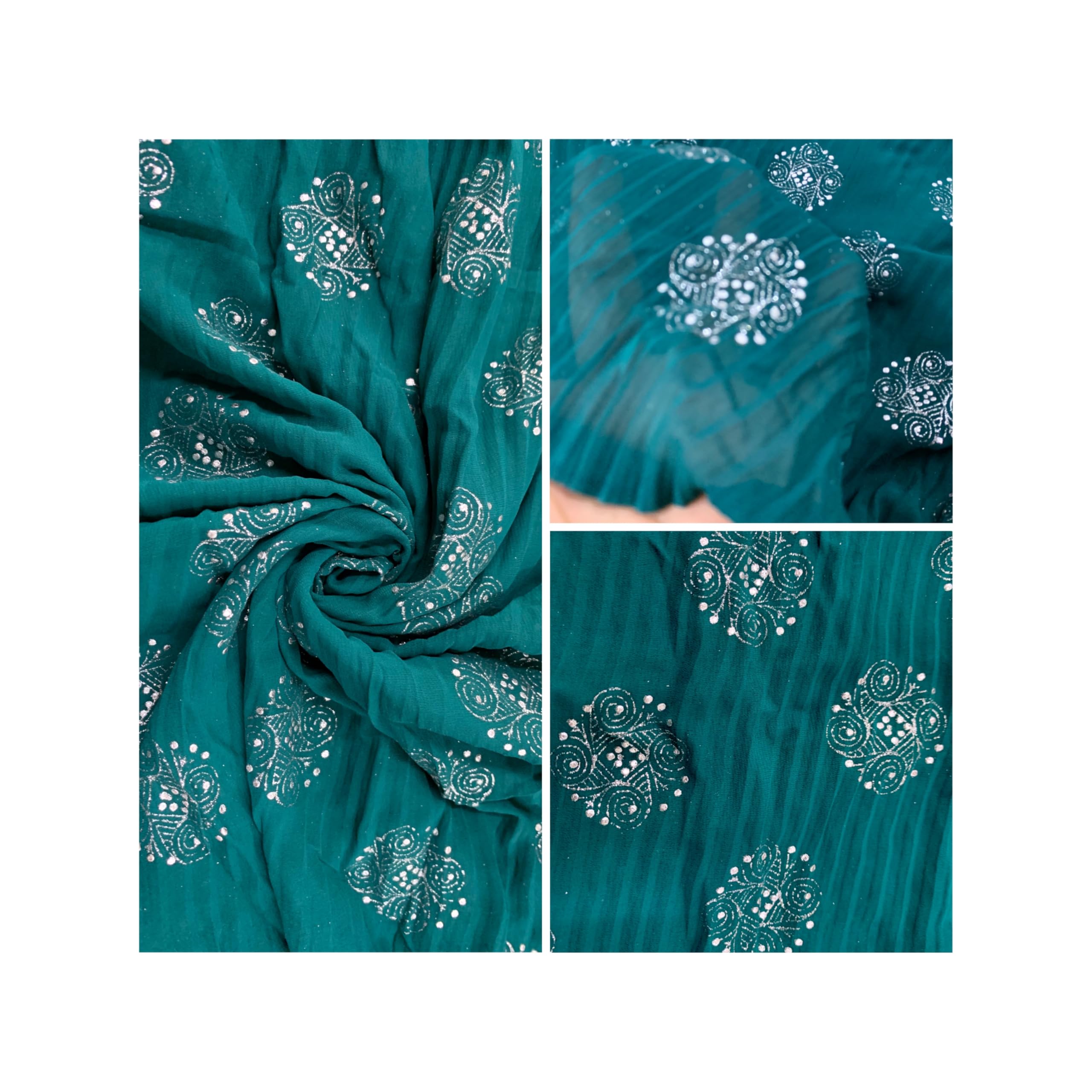 Printed Crushed Georgette Fabric (Silver-Foil Print Embroidery) | Length:-1/2/3/4/5 Meter Width:- 44 Inch | Colours- Maroon|Wine|Pink-Gajri|Rama-image-33