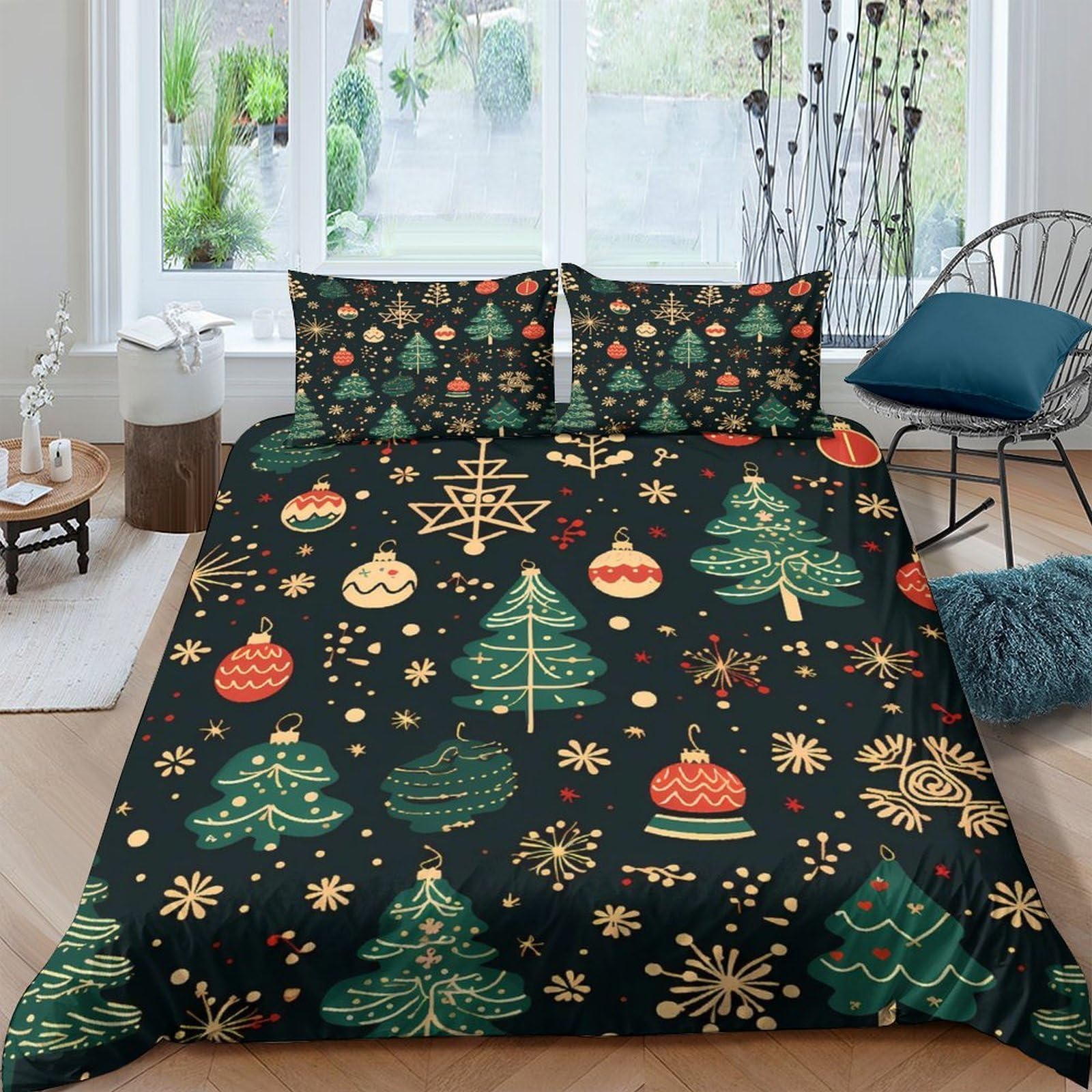 Ctjqhvkz Style-5 3D Printed Christmas Tree Fitted Sheet Microfiber Soft Festive Ornament Bed Cover For Bedroom Guest Room Decor Single（135X200cm）