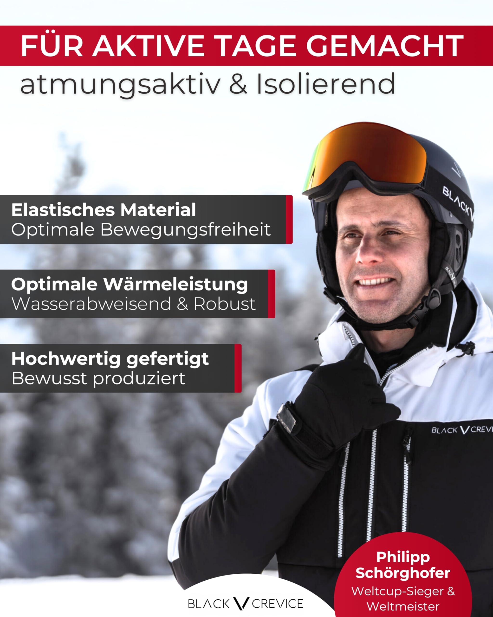Black Crevice Herren Isolationshose Ski-Tourenhose atmungsaktiv wasserdicht 100% Polyester elastischer Hosenbund