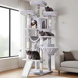 Árvore para gatos Hey-brother, grande torre para gatos de 180 cm GG para gatos internos, casa de gatos de vários níveis com 3 poleiros acolchoados, arranhador grande, cesta aconchegante, 2 condomínios