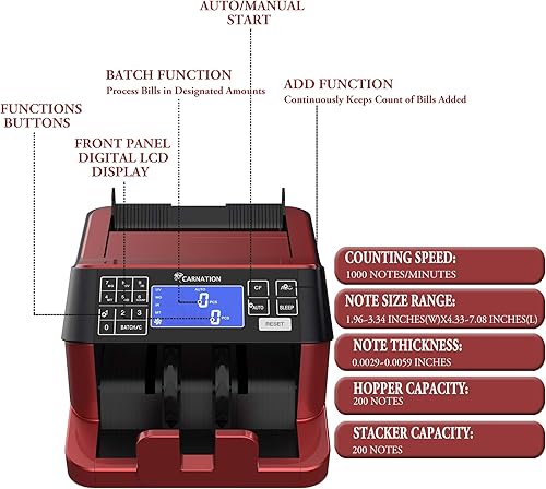 Miniatura 6 de CARNATION Contador de efectivo de Estados Unidos con detección de billetes falsificados, UV, infrarrojo, magnético, hilo metálico y detección de