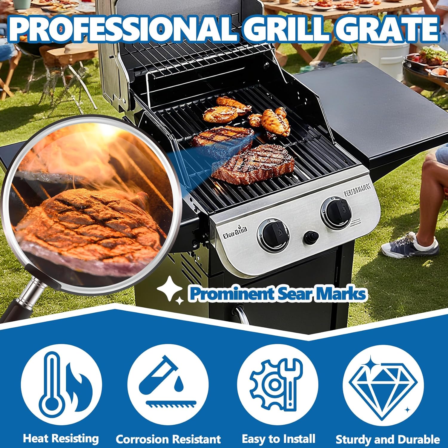 SafBbcue 18 Inch Grill Grates for Charbroil Performance 2 Burner 463625217, 463673519, 463625219, 463673017, G470-0003-W1, G470-0002-W1 G321-0005-W1 Grill Parts, Performance 300 2-Burner Gas Grill