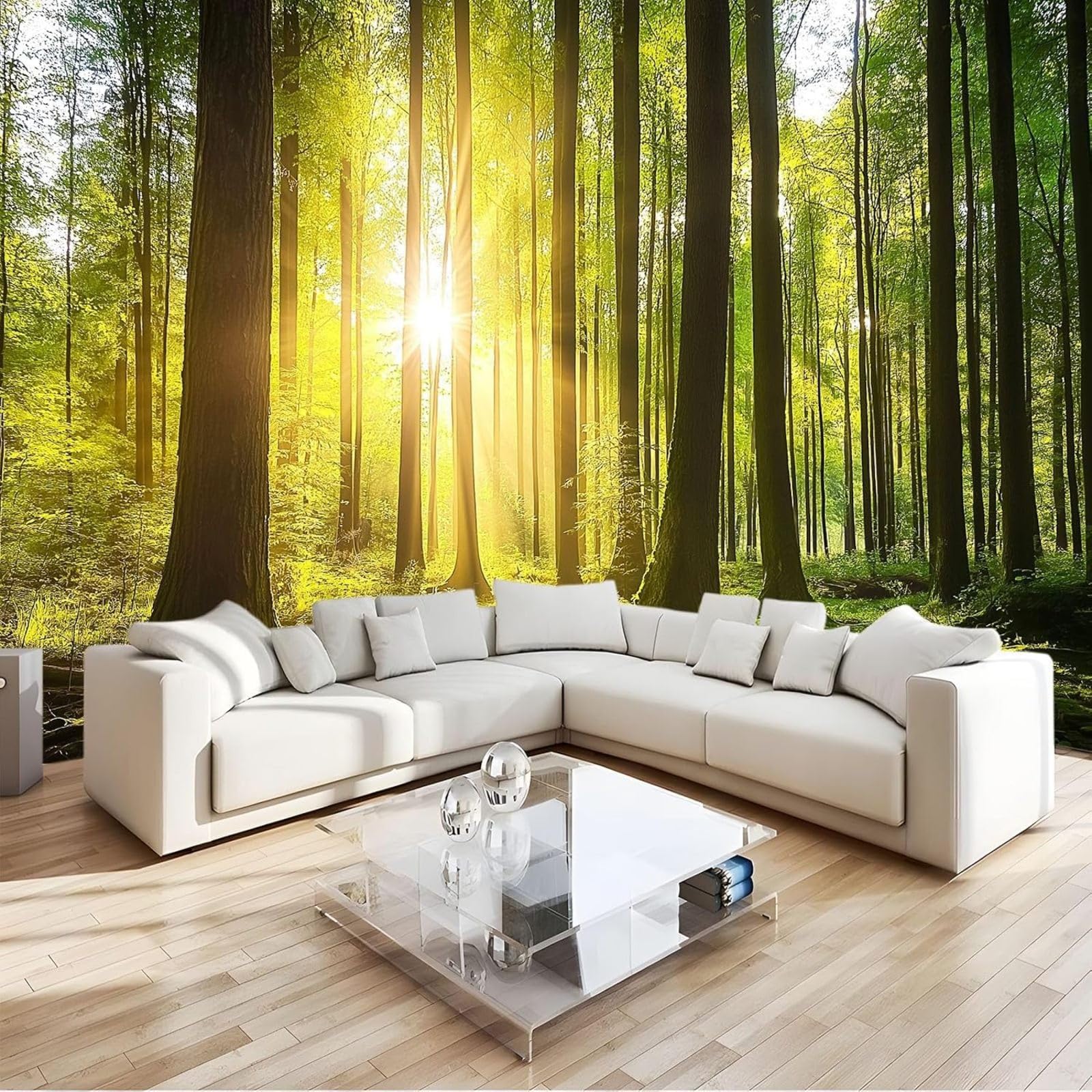 hgjdjhnf Photo Wallpaper Forest Sunshine Trees wall Covering Modern wall Decor Design wall Decoration Living Room Bedroom, Green, 430cm x 300cm