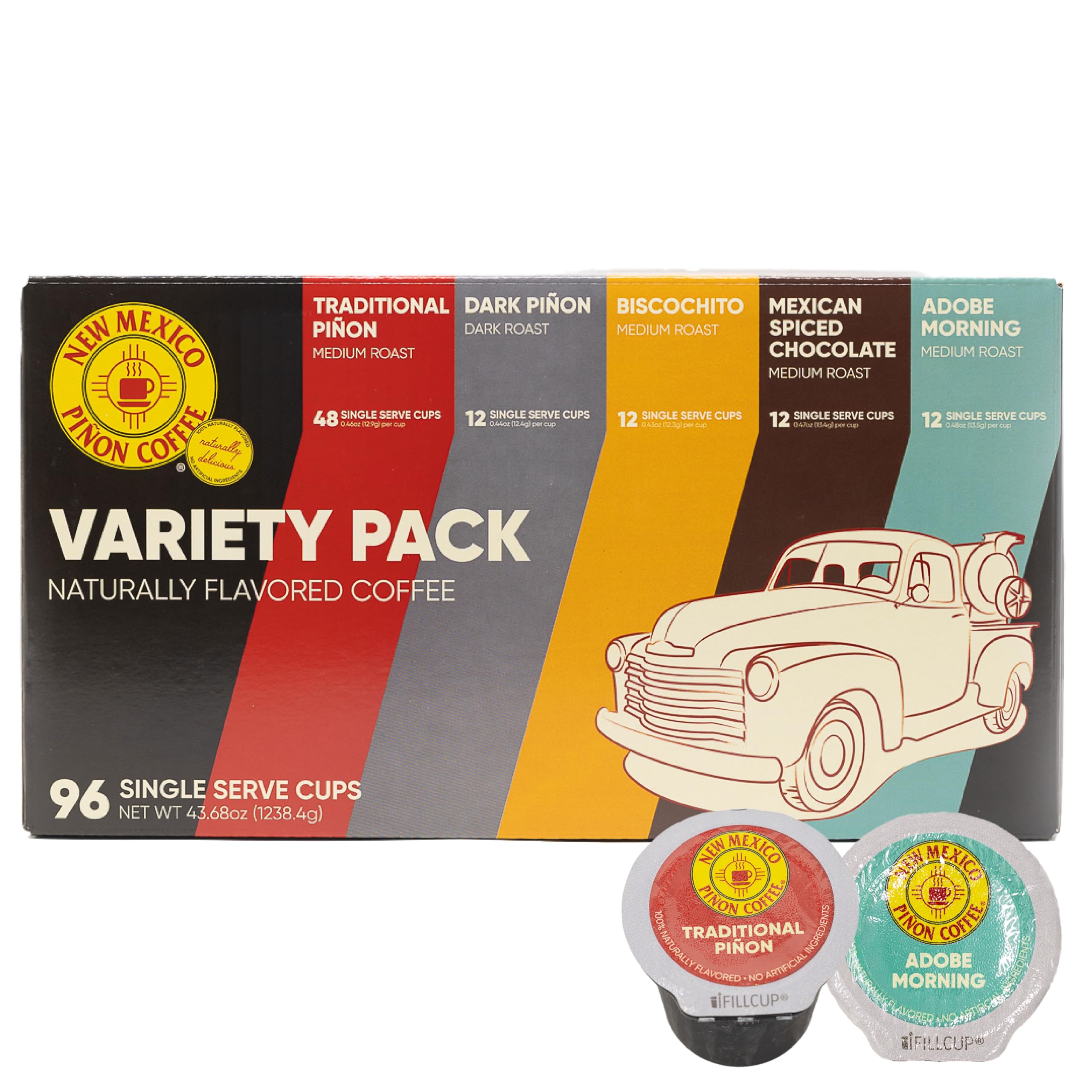 New Mexico Piñon Naturally Flavored Coffee K Cups Variety Pack - Medium & Dark Roast 100% Arabica K-Cup Capsules - Recyclable Single Serve Coffee Pods - 96 Count