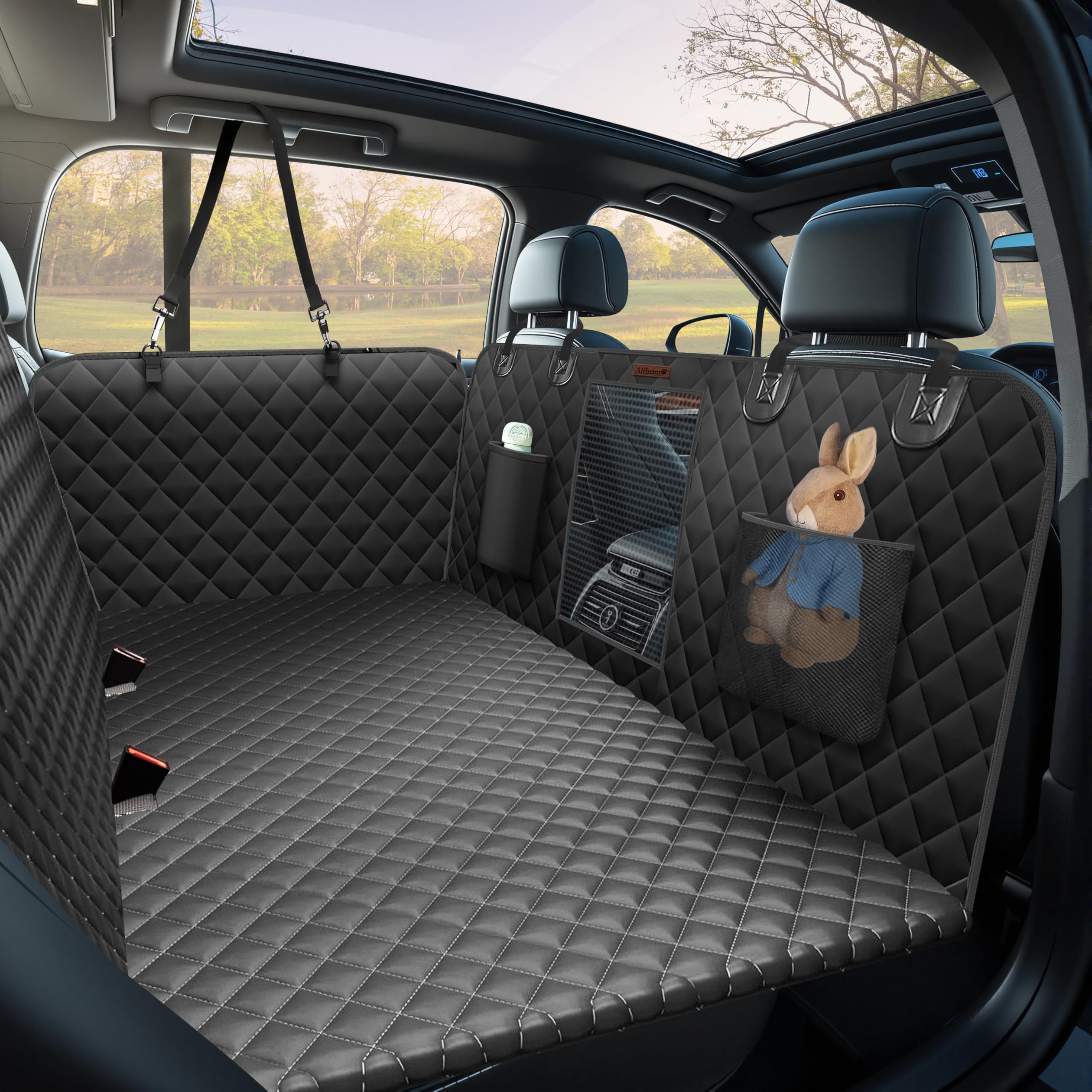 Alfheim Estensore Sedile Posteriore Cane 180Kg, Coprisedile Auto Cani Impermeabile Antiscivolo con Fondo Rigido, Amaca XL Antigraffio Letto Viaggio Cane per Auto SUV Camion, Facile da Pulire
